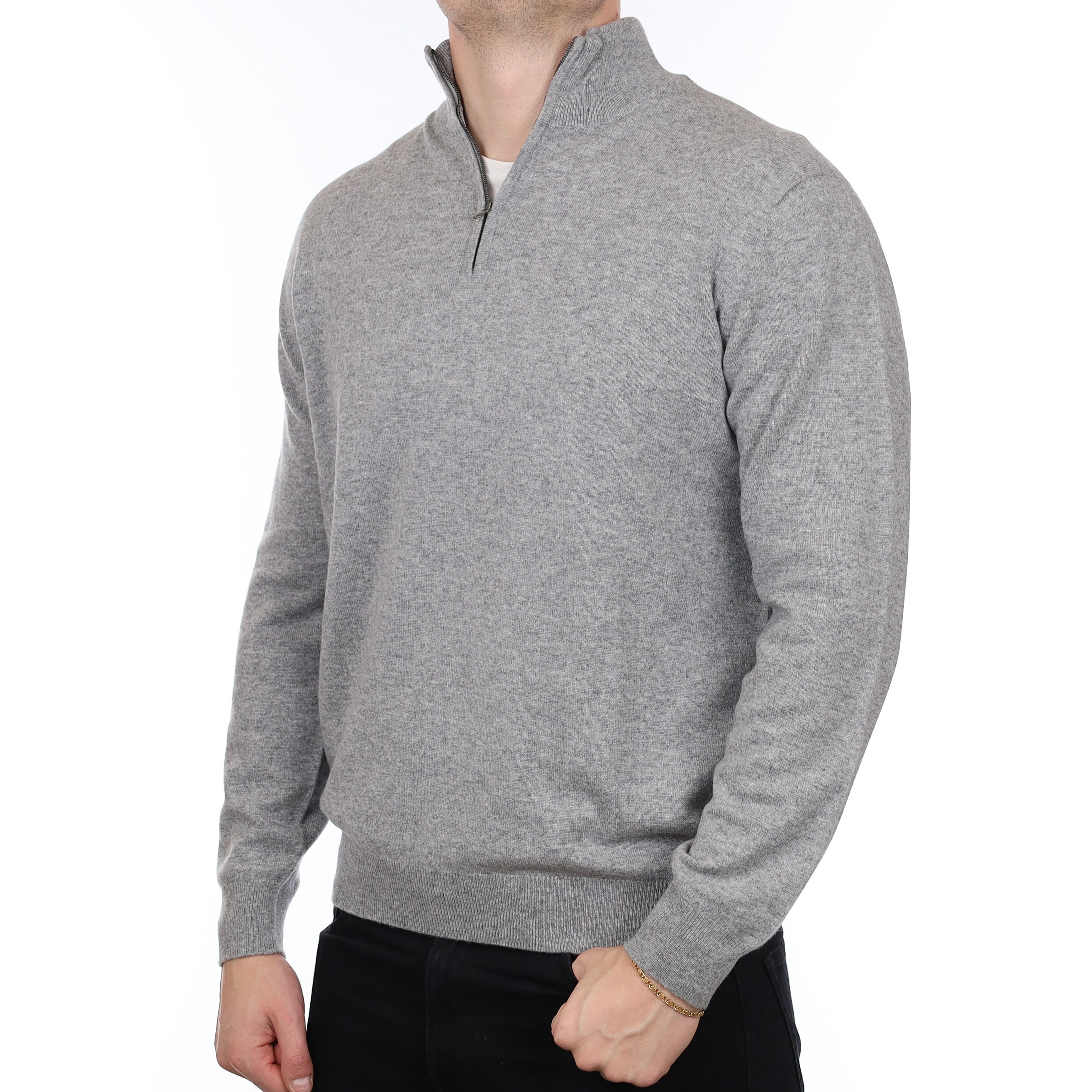 Men’s Brand New Scottish Smoke Grey Cashmere 1/4 Zip Jumper XL