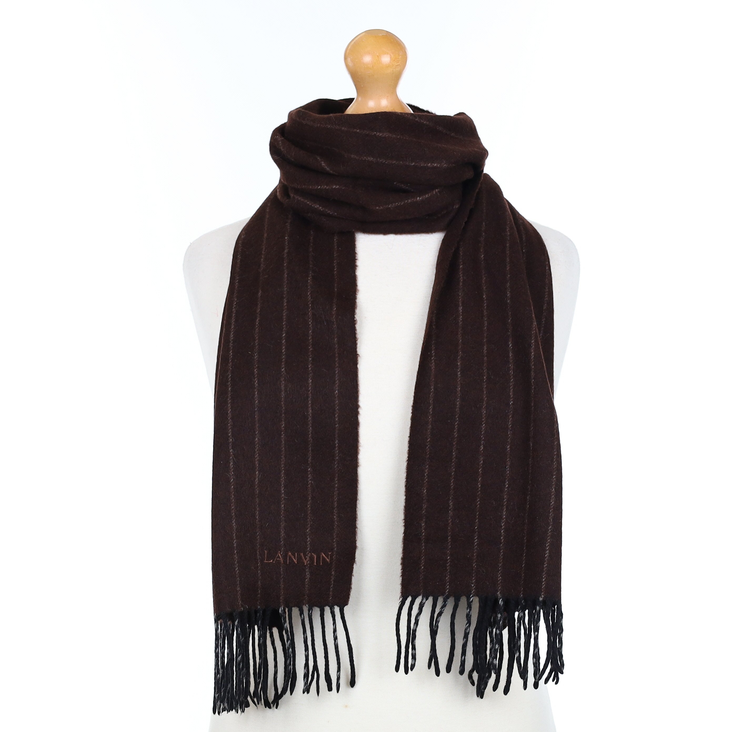 Lanvin Brown Black and Grey Cashmere Woven Scarf