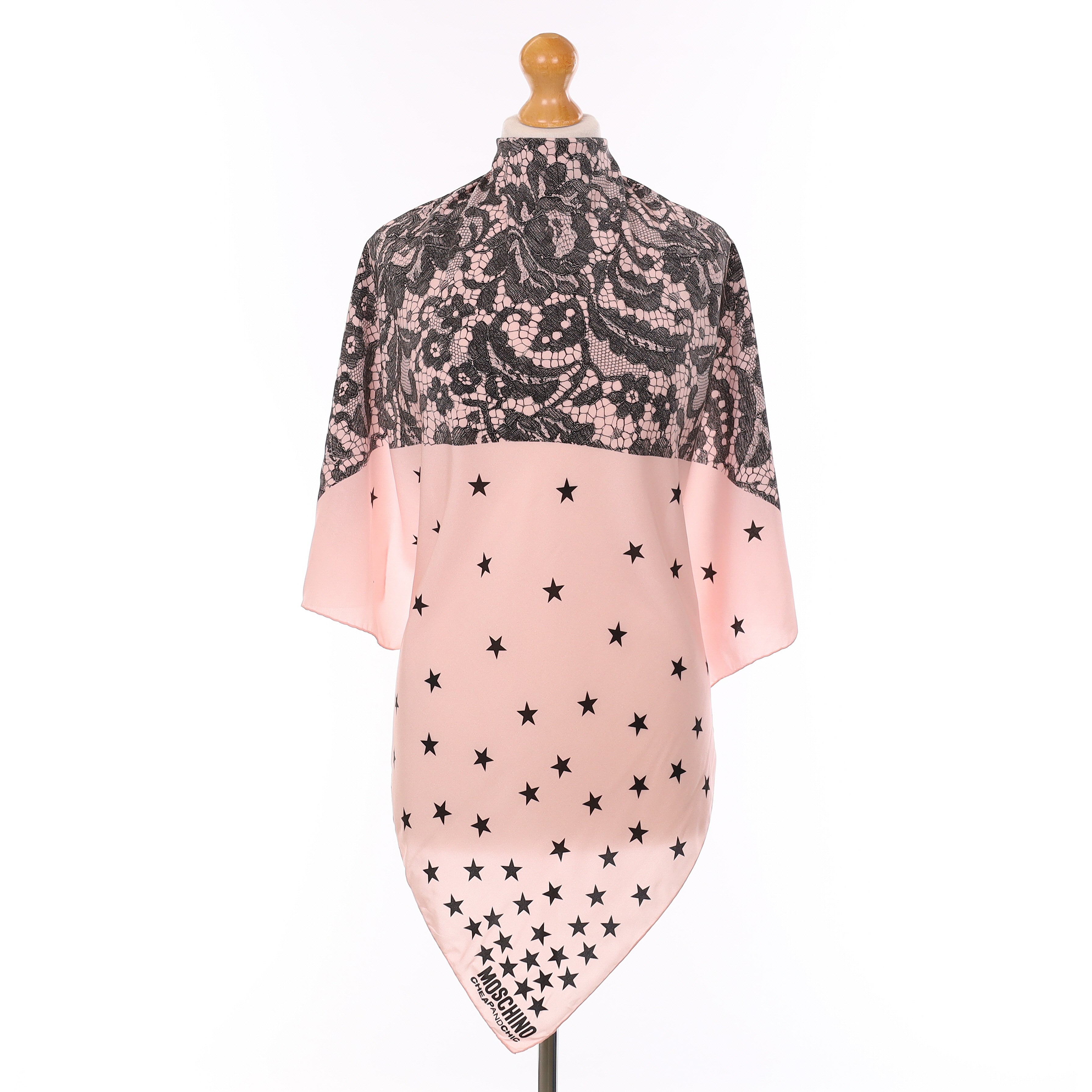 Moschino Pink Lace And Stars Silk Scarf