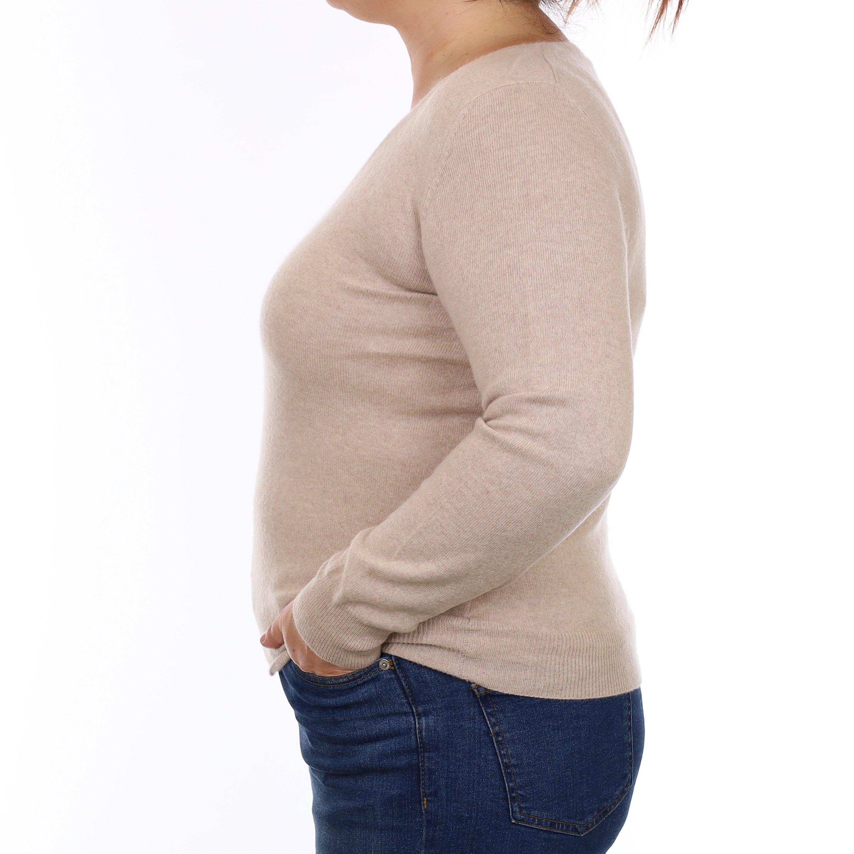 Oatmeal Cashmere V Neck Jumper Large