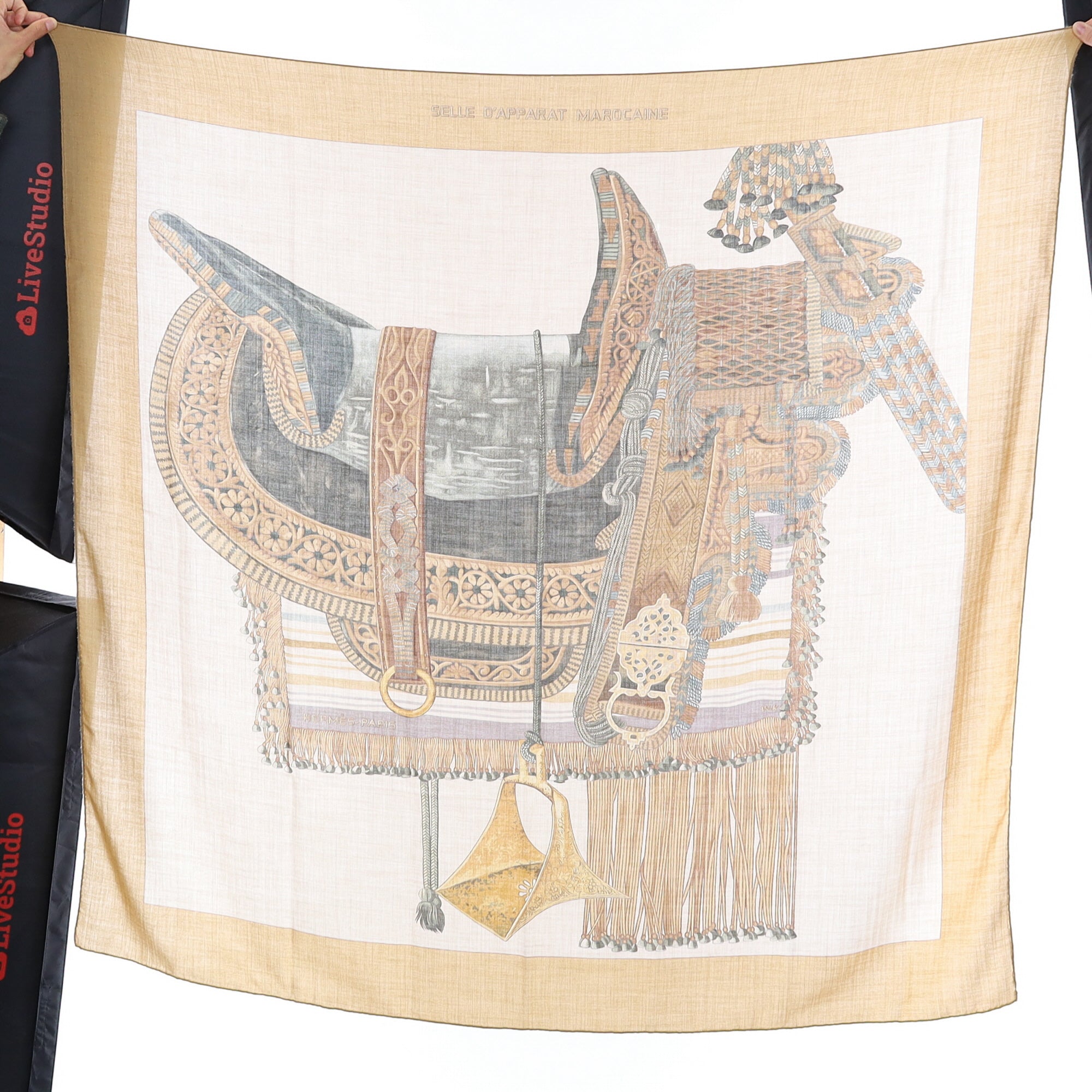 Hermès Selle D’apparat Marocaine 140 Silk & Cashmere Shawl Quite Rare