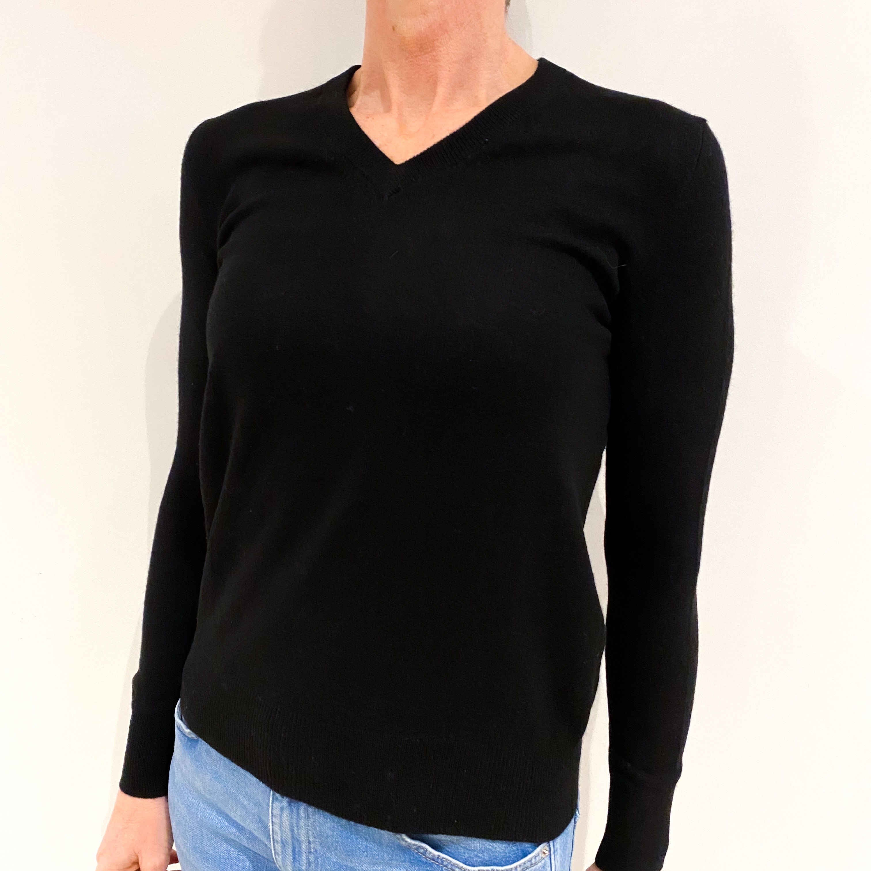 Black Cashmere V Neck Jumper Small