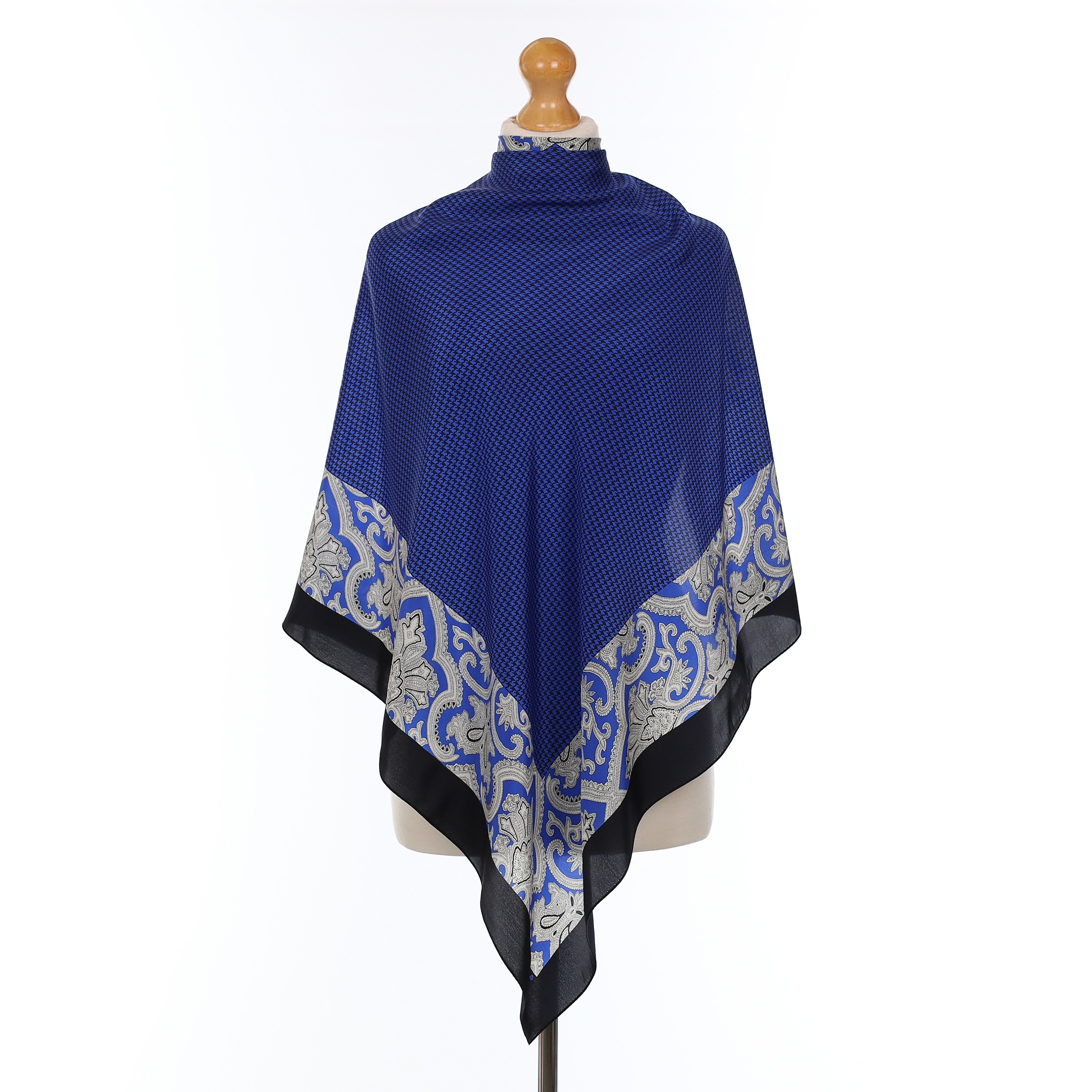 Echo Blue Houndstooth Patterned Silk Scarf