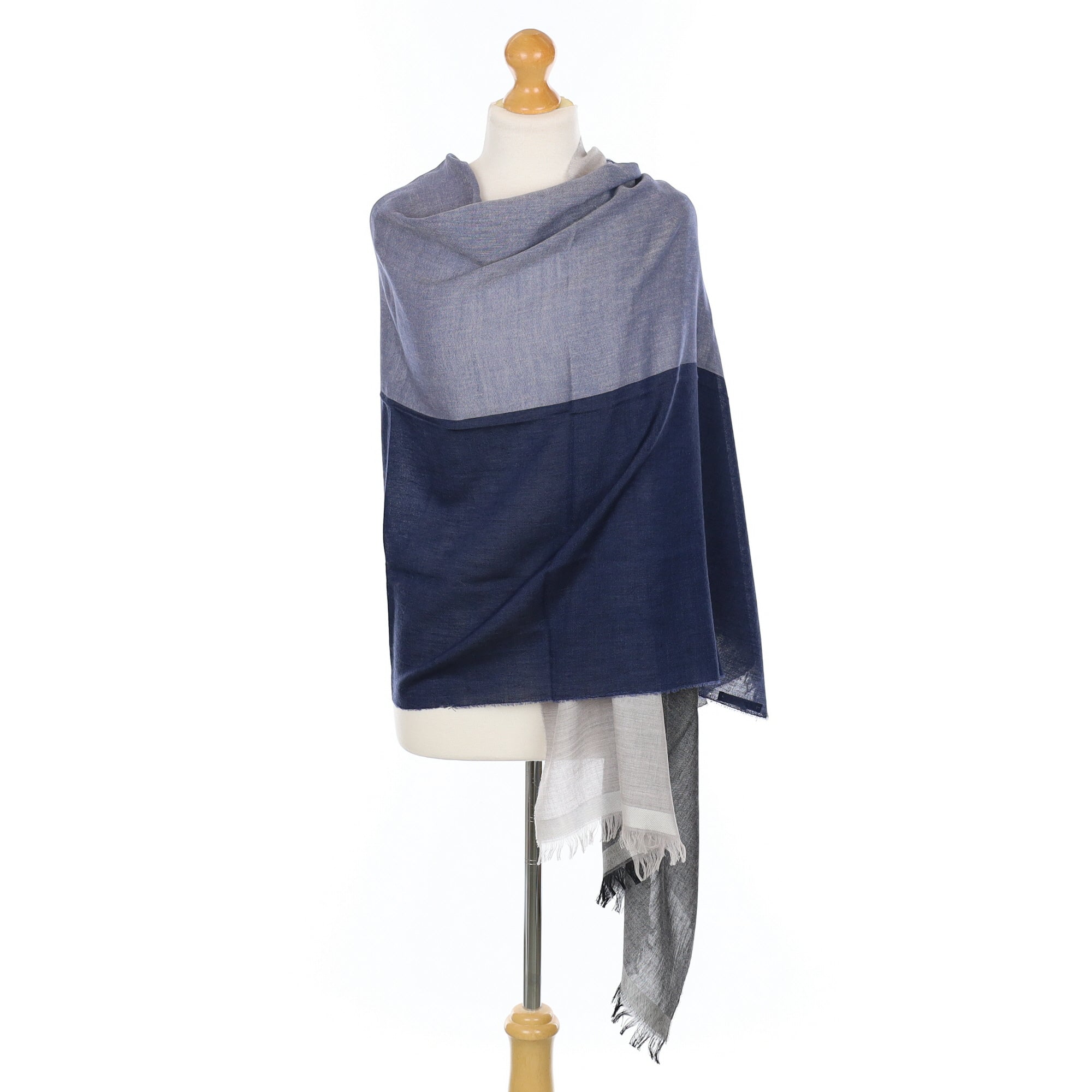 Scottish Begg & Co Denim and Grey Fine Woven Cashmere Blend Wrap