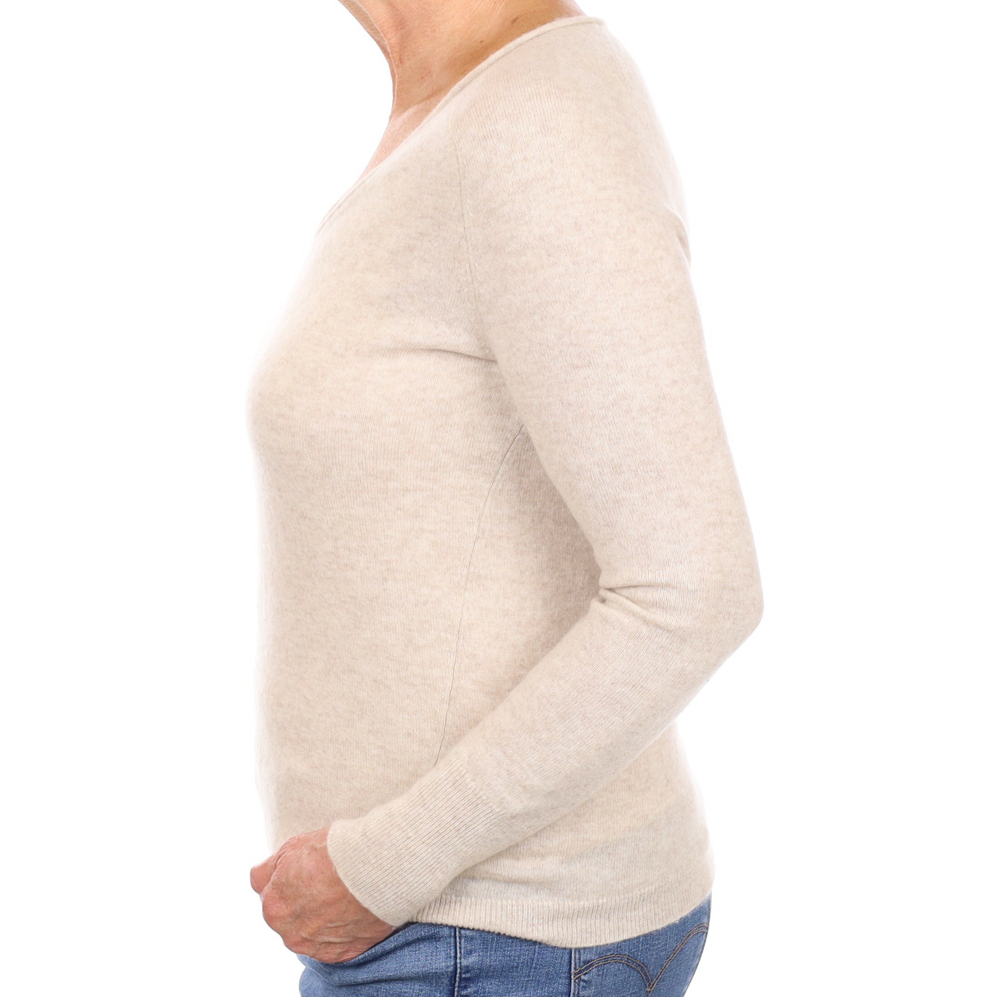 Oatmeal Cashmere V Neck Jumper Medium