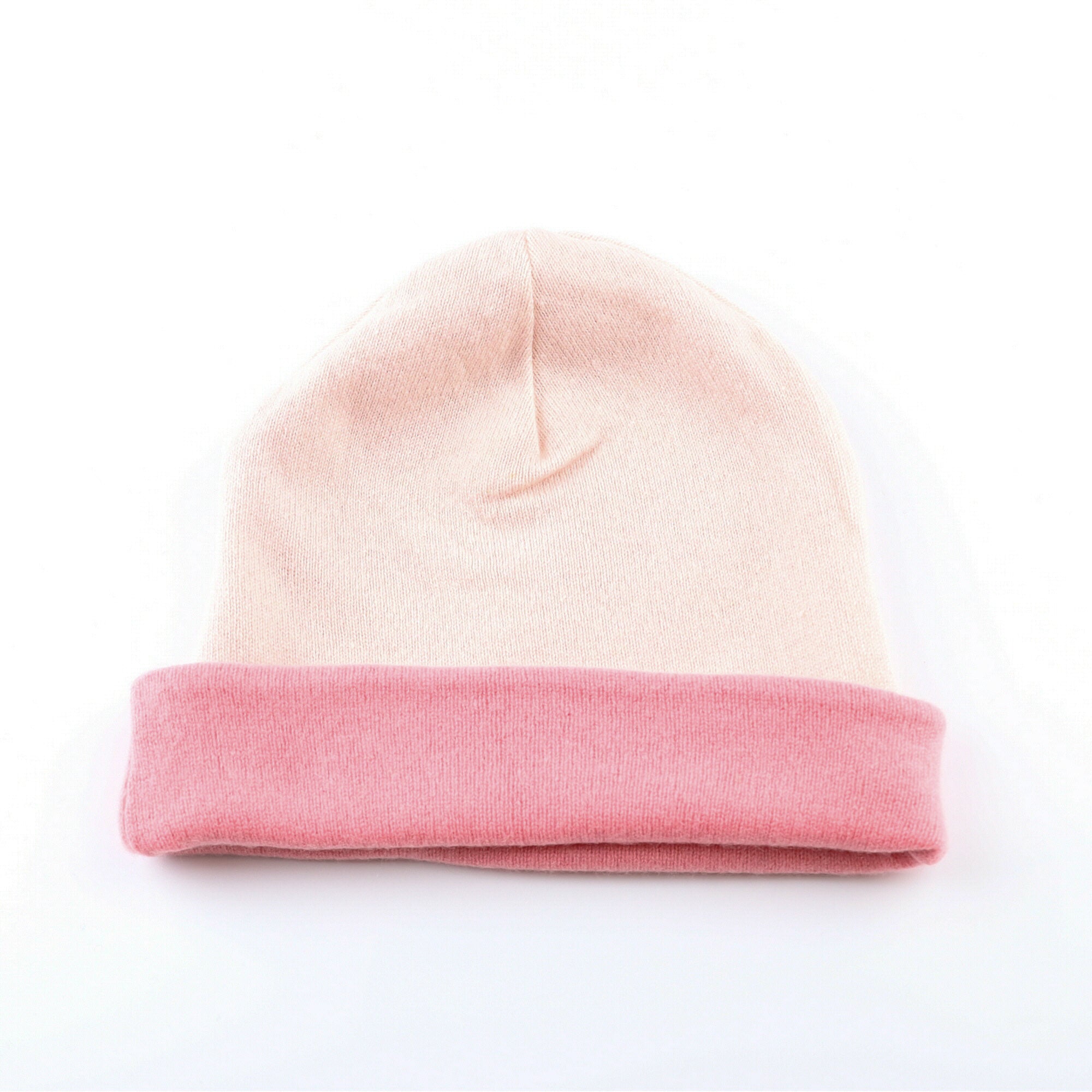Coral Pink and Oyster Reversible Cashmere Beanie Hat
