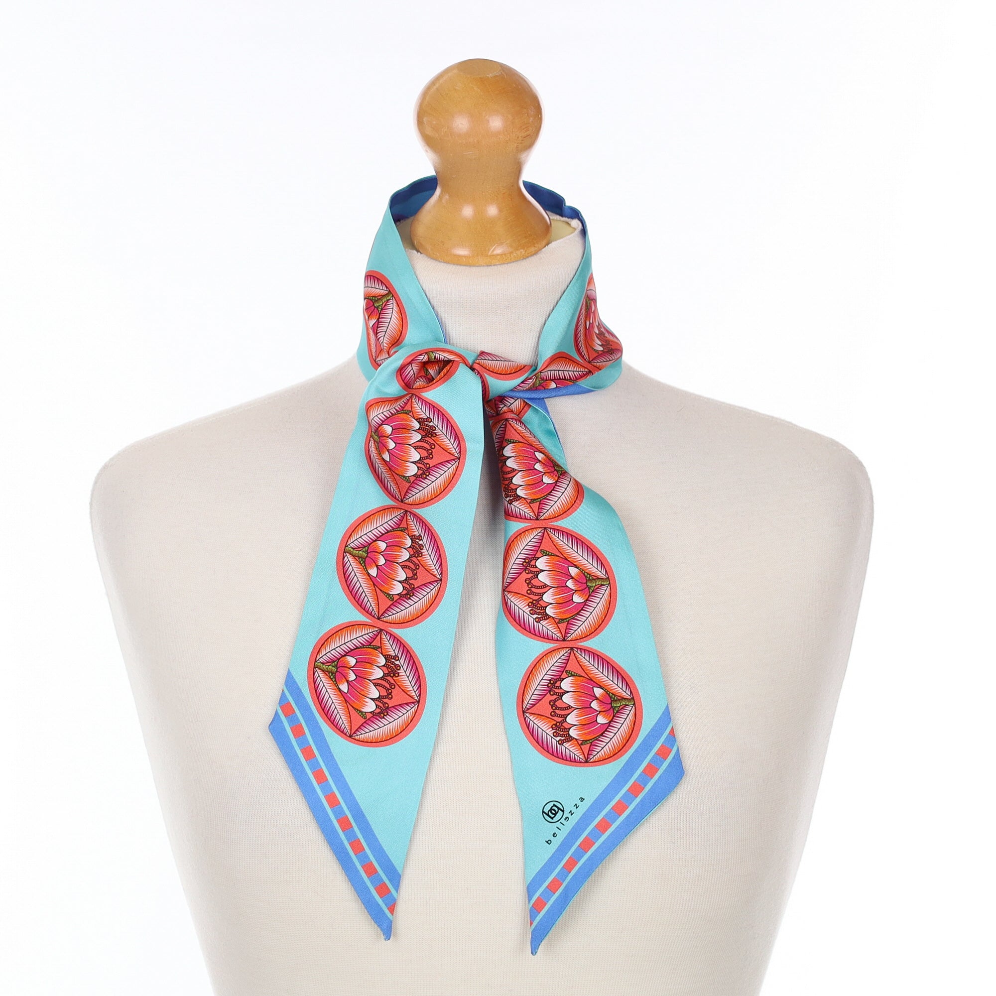 Brand New Bellezza Two Tone Blue Leopard Tropical Double Faced Silk Twilly