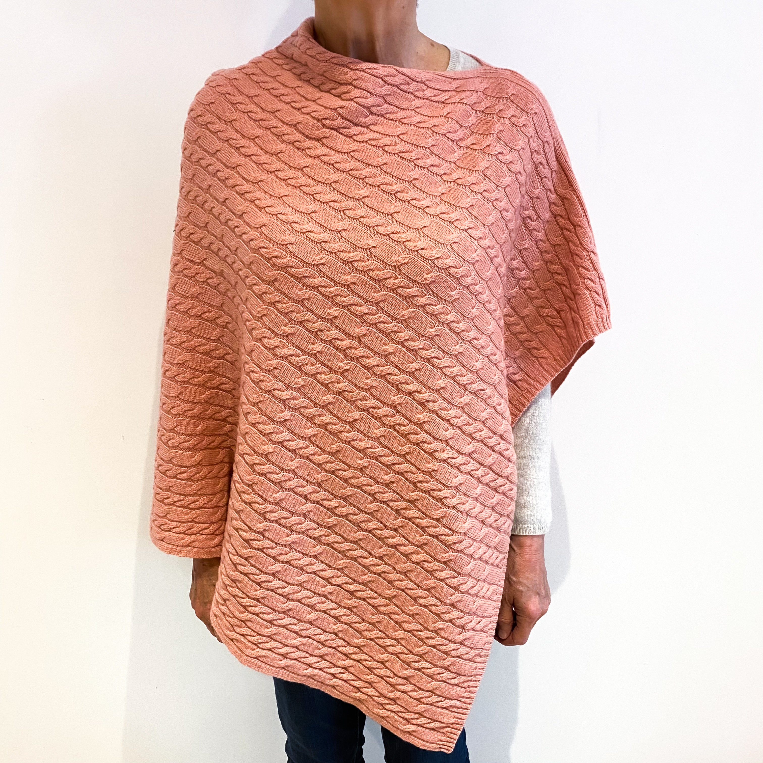 Brand New Scottish Blush Pink Cashmere Cable Poncho One Size