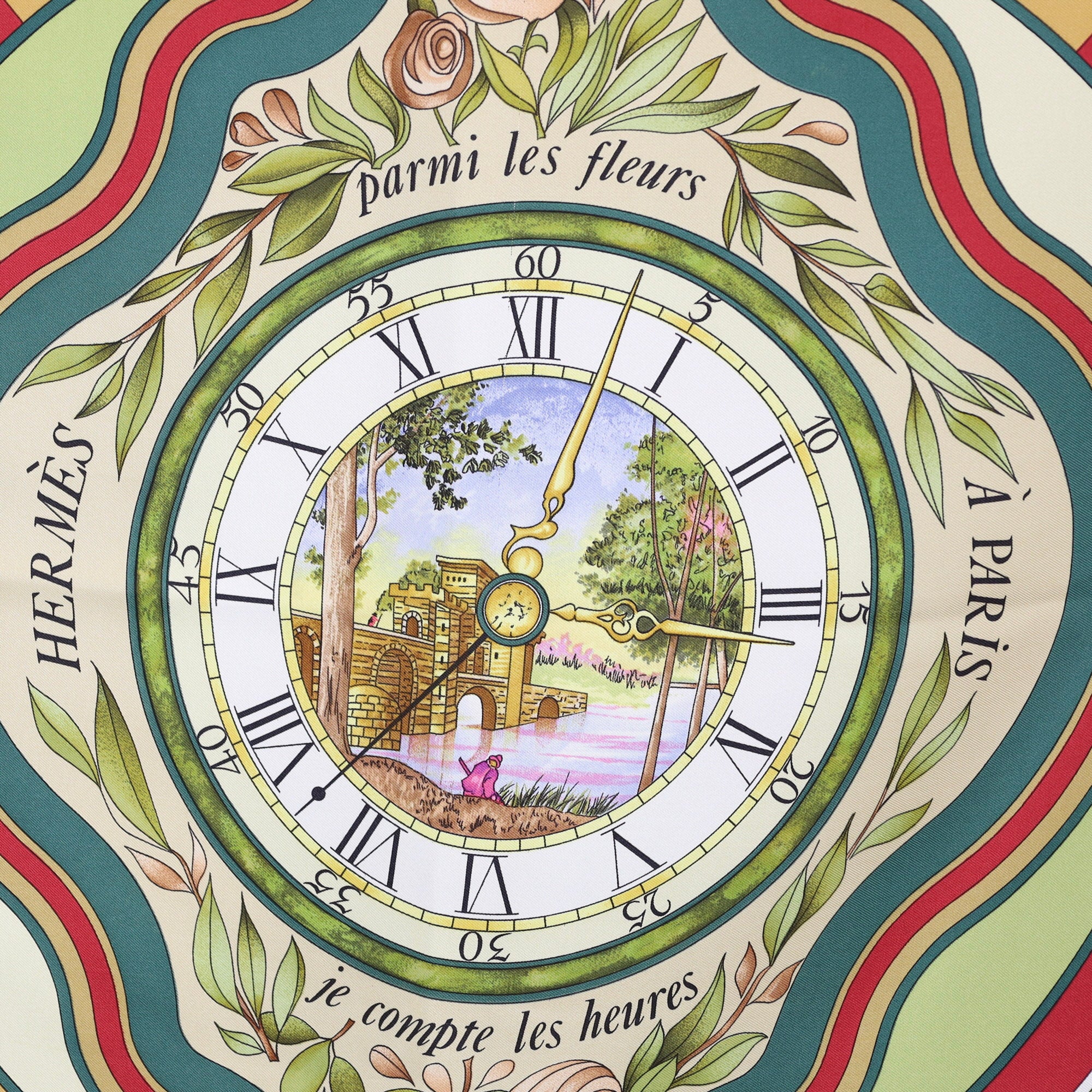 Hermés Parmi Les Fleurs Je compte Les Heures Silk Scarf