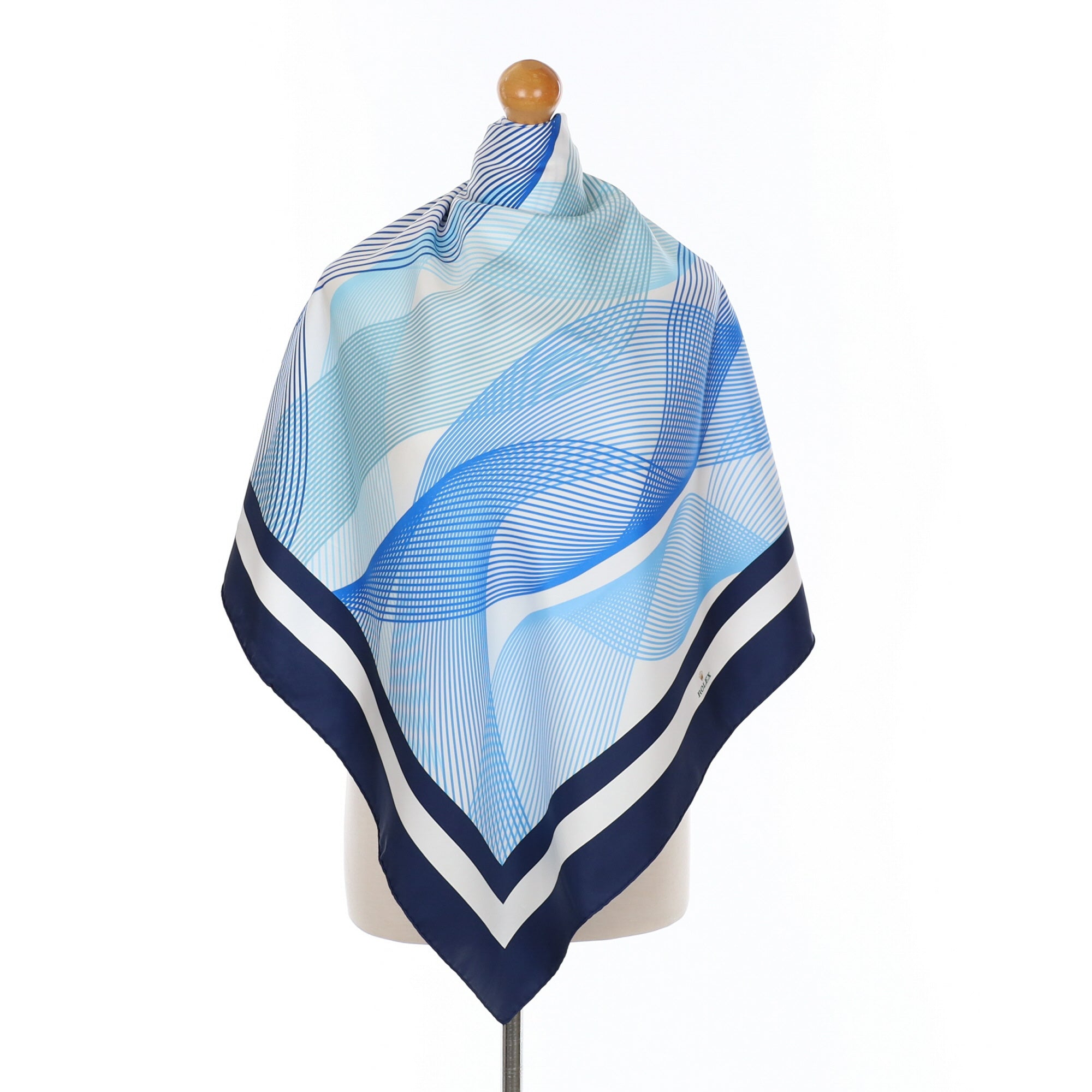 Rolex Blue and White Abstract Silk Scarf