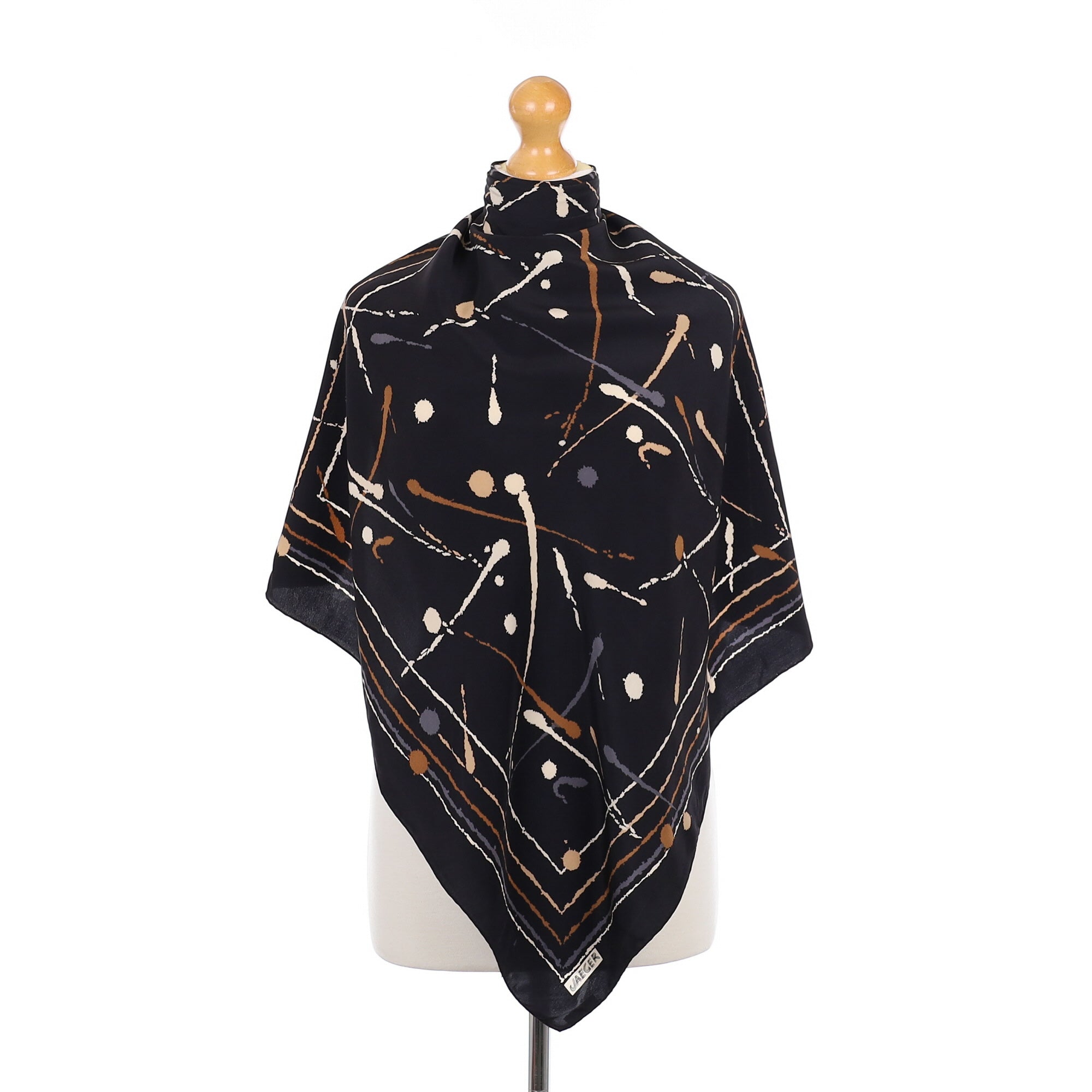 Jaeger Black Abstract Vintage Silk Scarf