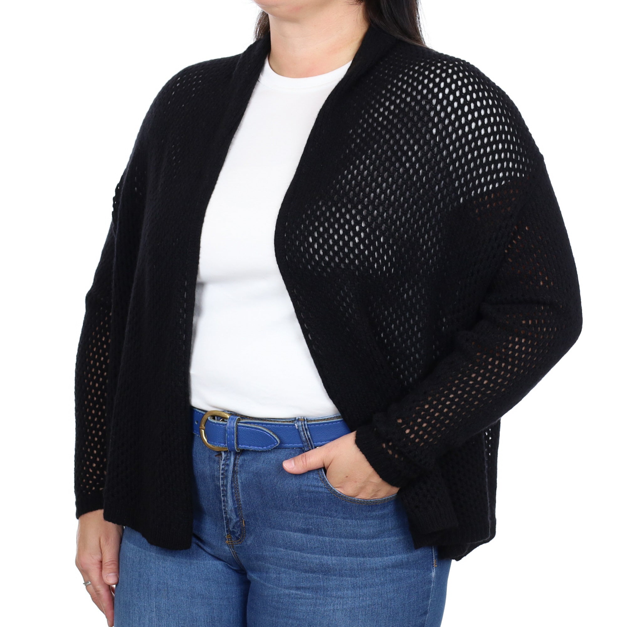 Brand New Scottish Black Cashmere Lace Knit Shawl Cardigan Large