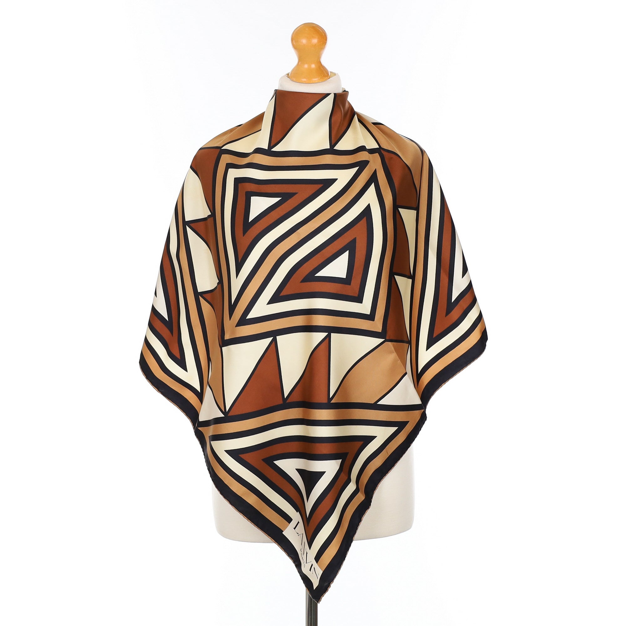 Lanvin Neutral Geometric Vintage Silk Scarf