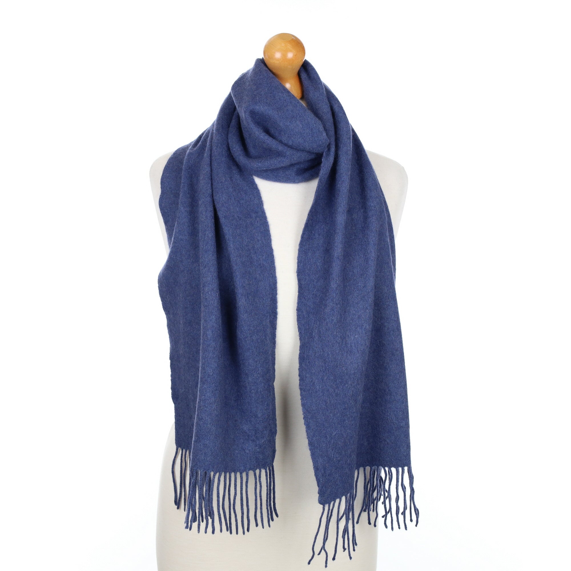 Denim Blue Fringed Cashmere Woven Scarf