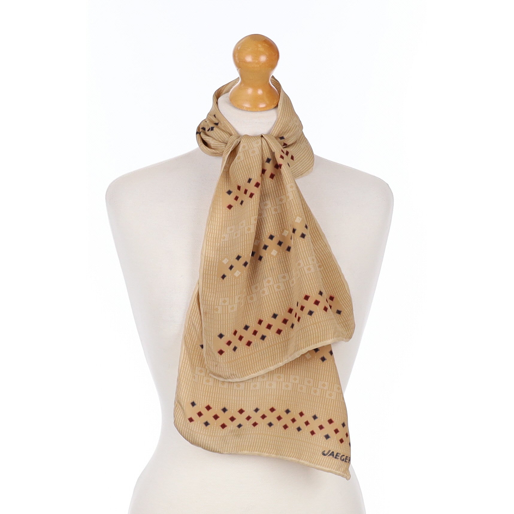 Jaeger Long Camel Patterned Vintage Silk Scarf