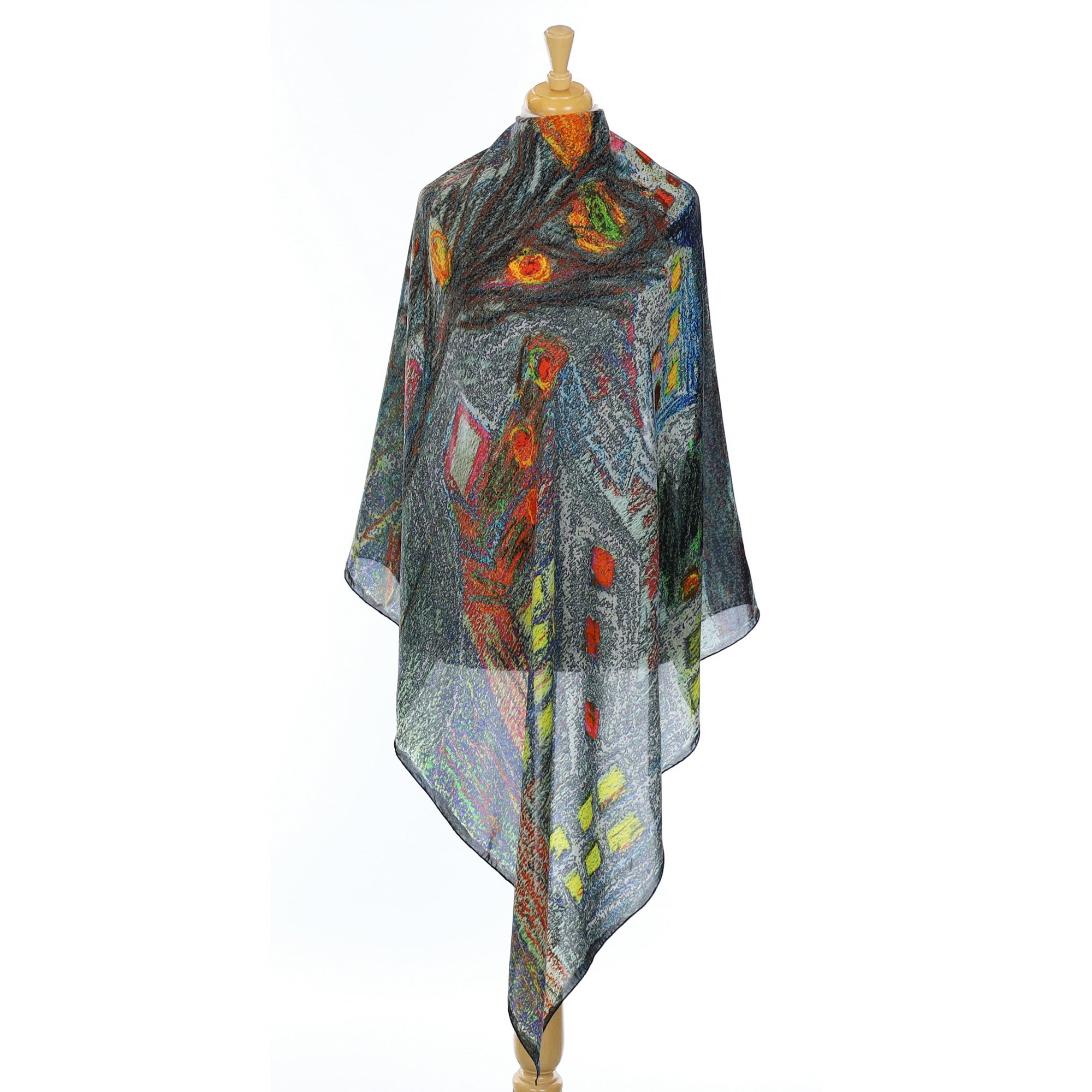 Large Abstract Multi Coloured Silk Scarf