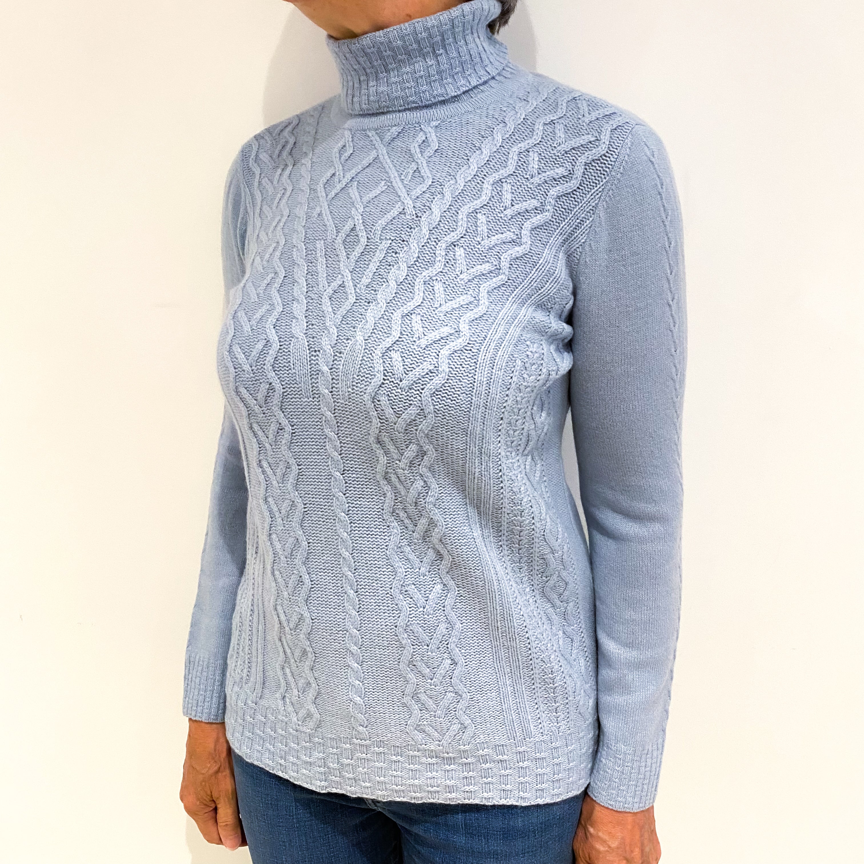 Opal Blue Cashmere Polo Neck Jumper Medium