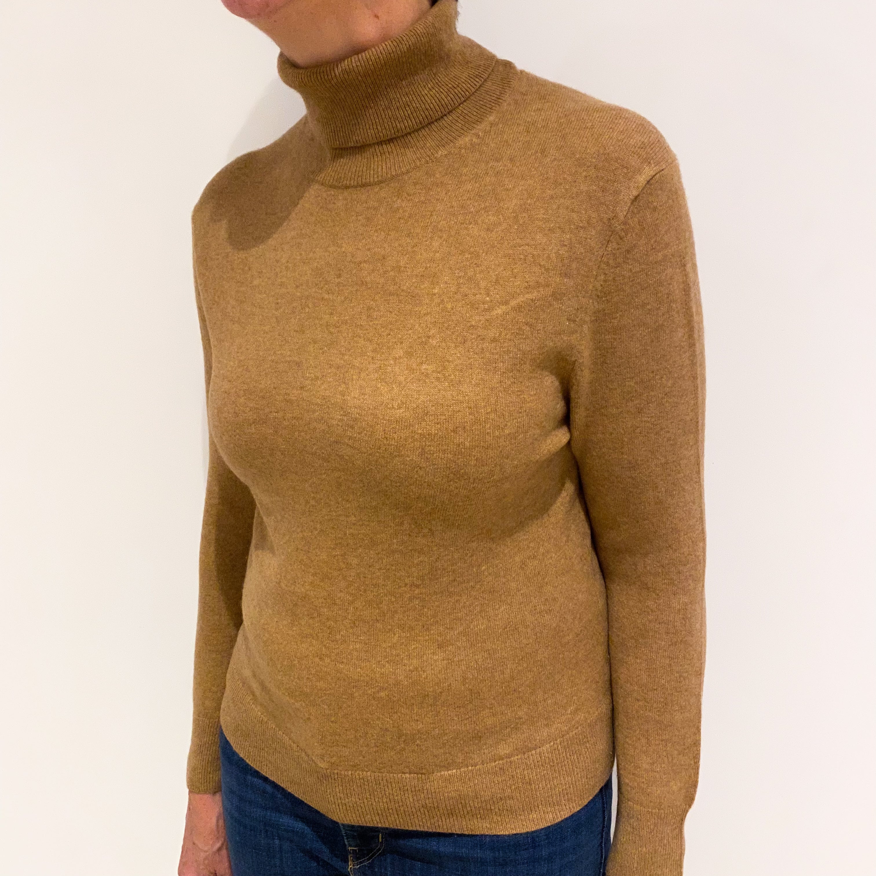 Butterscotch Brown Cashmere Polo Neck Jumper Medium