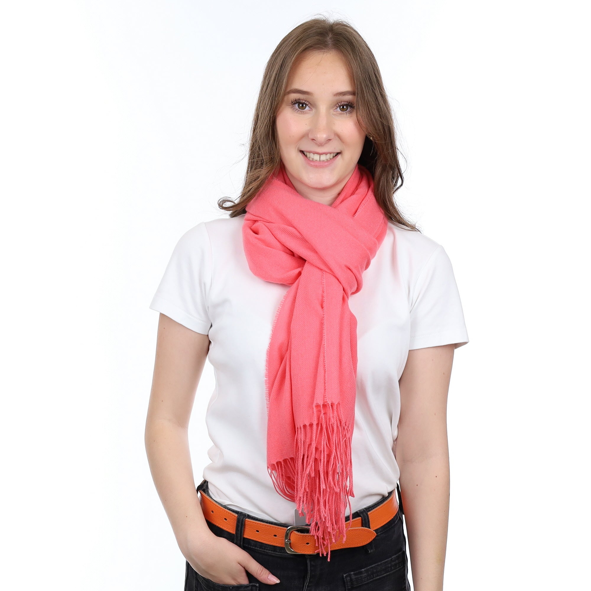 Brand New British Coral Pink Luxury Woven Cashmere Pashmina