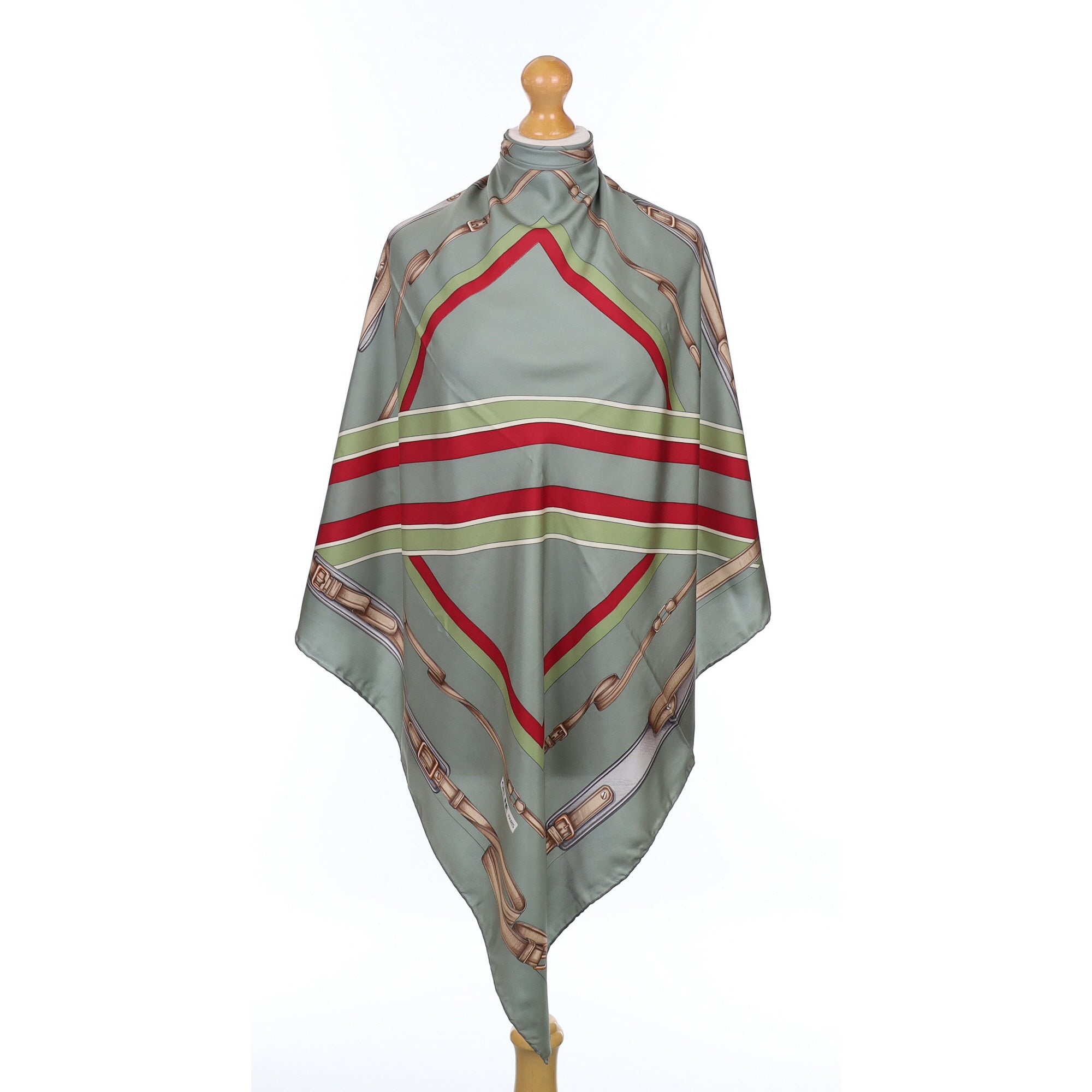 Celine Green Striped Vintage Silk Scarf