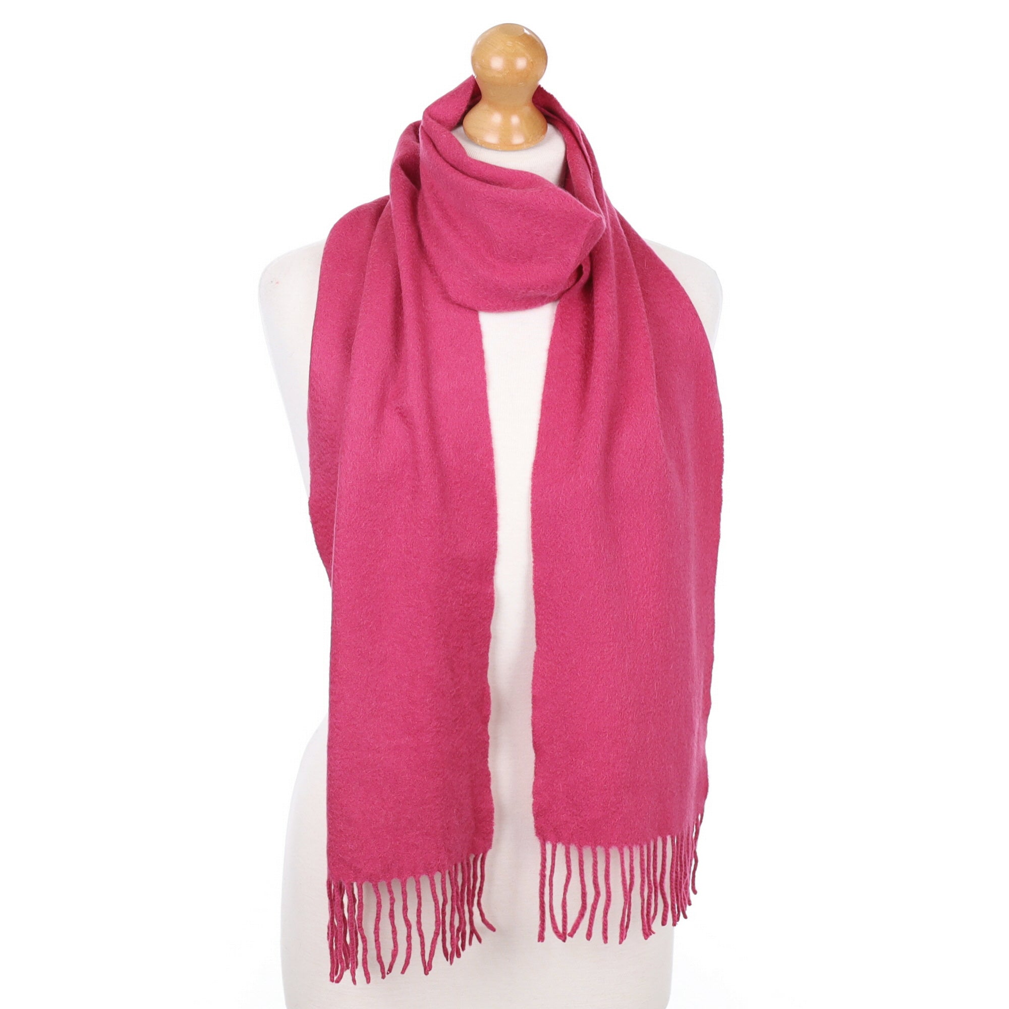 Hot Pink Fringed Cashmere Woven Scarf
