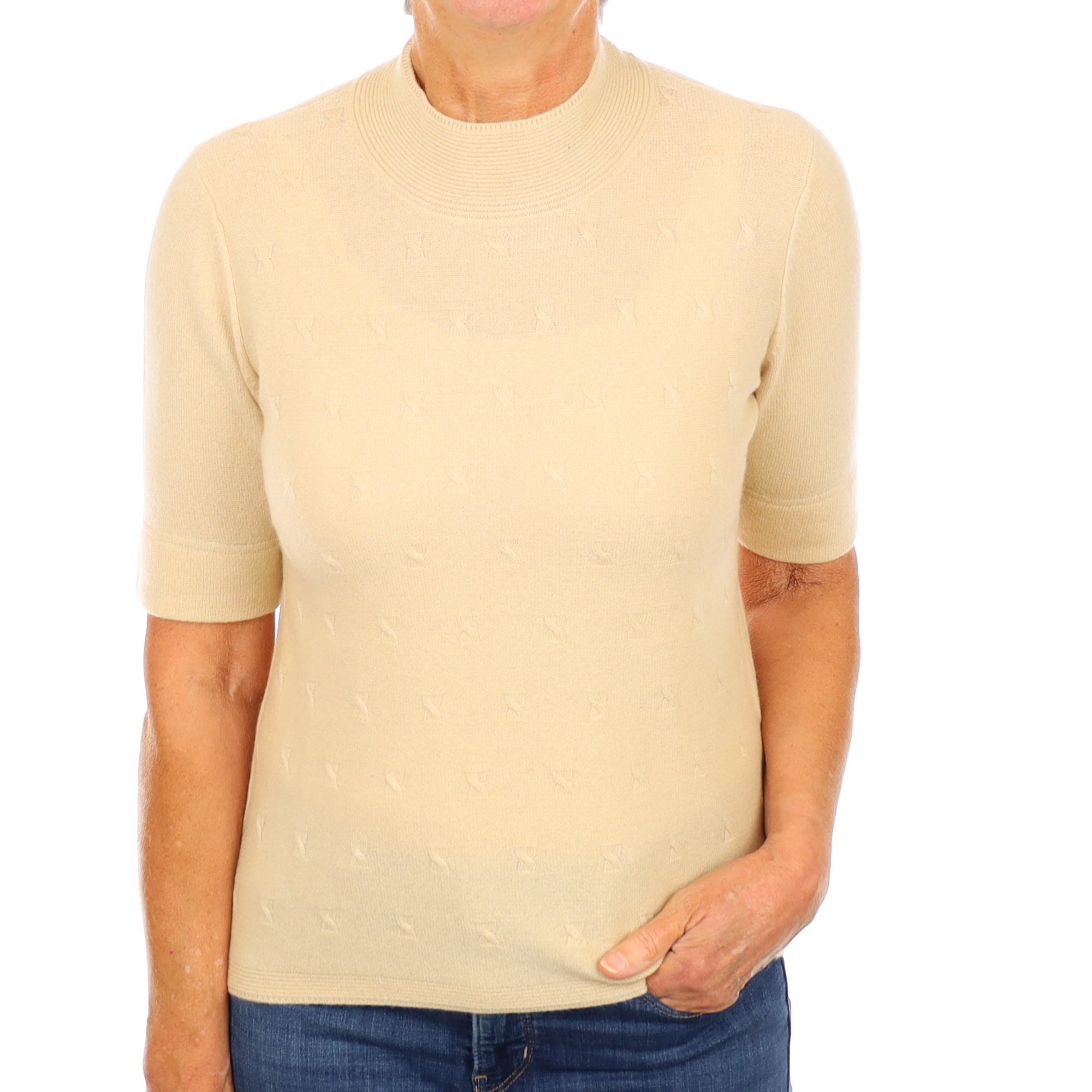 Soft Beige Cashmere Turtle Neck Short Sleeved Jumper Medium