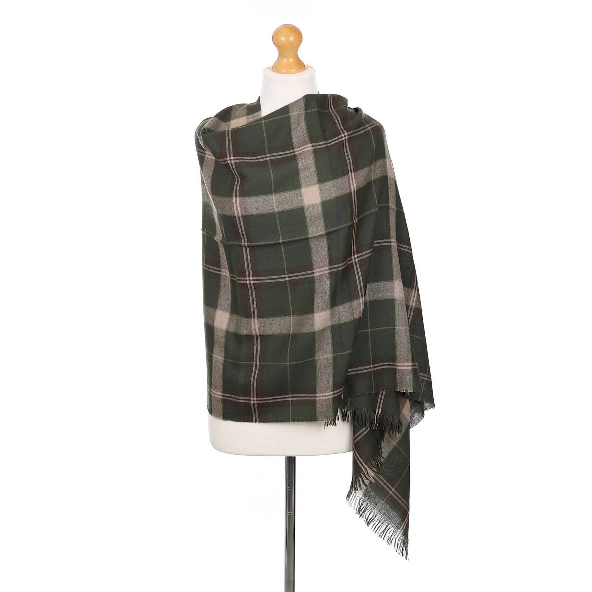 Scottish Begg & Co Green Checked Fine Woven Cashmere Wrap