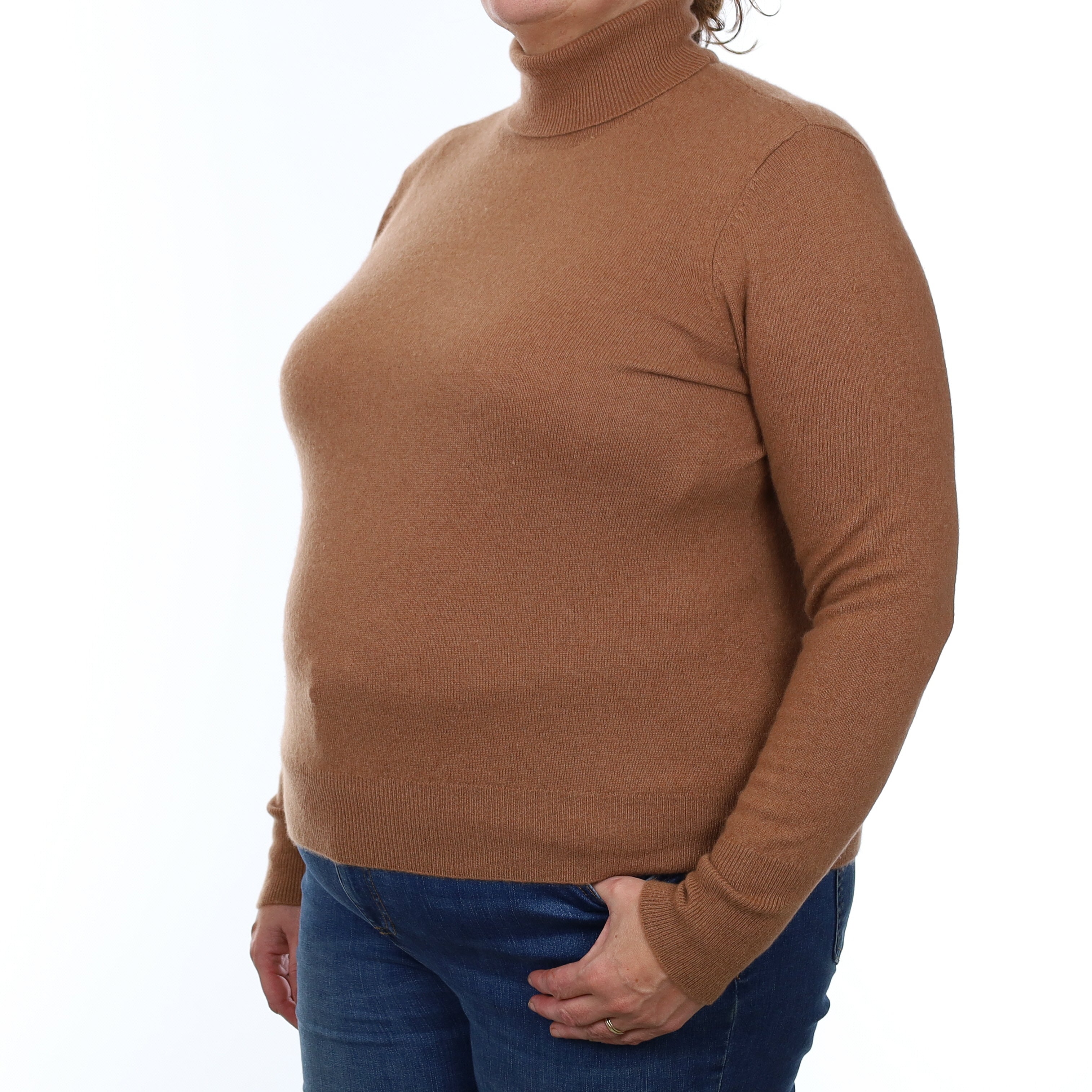 Toffee Brown Cashmere Polo Neck Jumper Extra Large