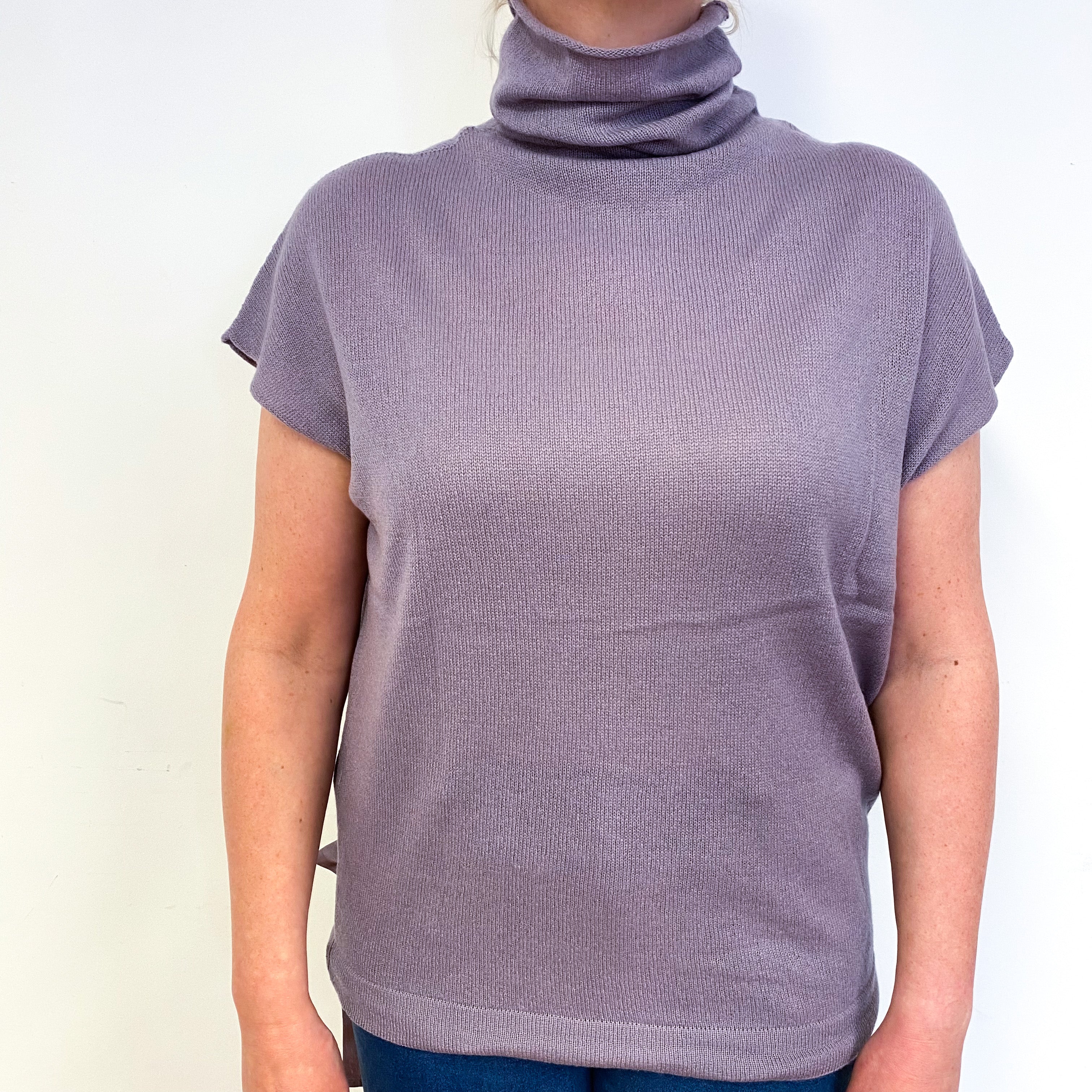 Dusky Purple Short Sleeve Cashmere Turtle Neck Jumper Large