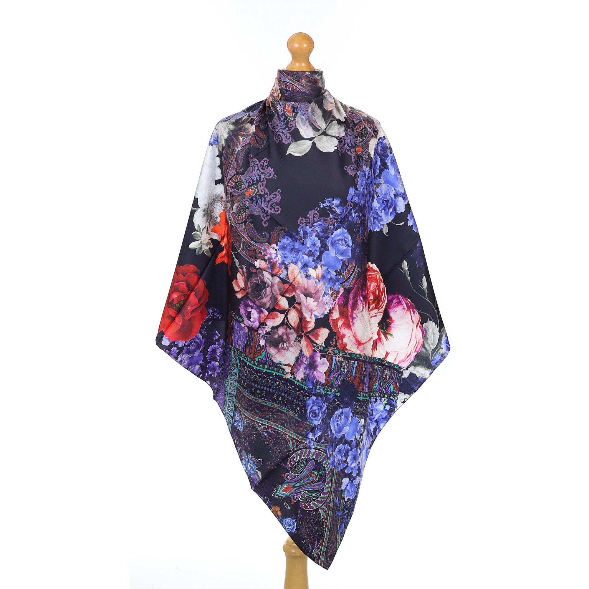 Blue Floral Silk Scarf