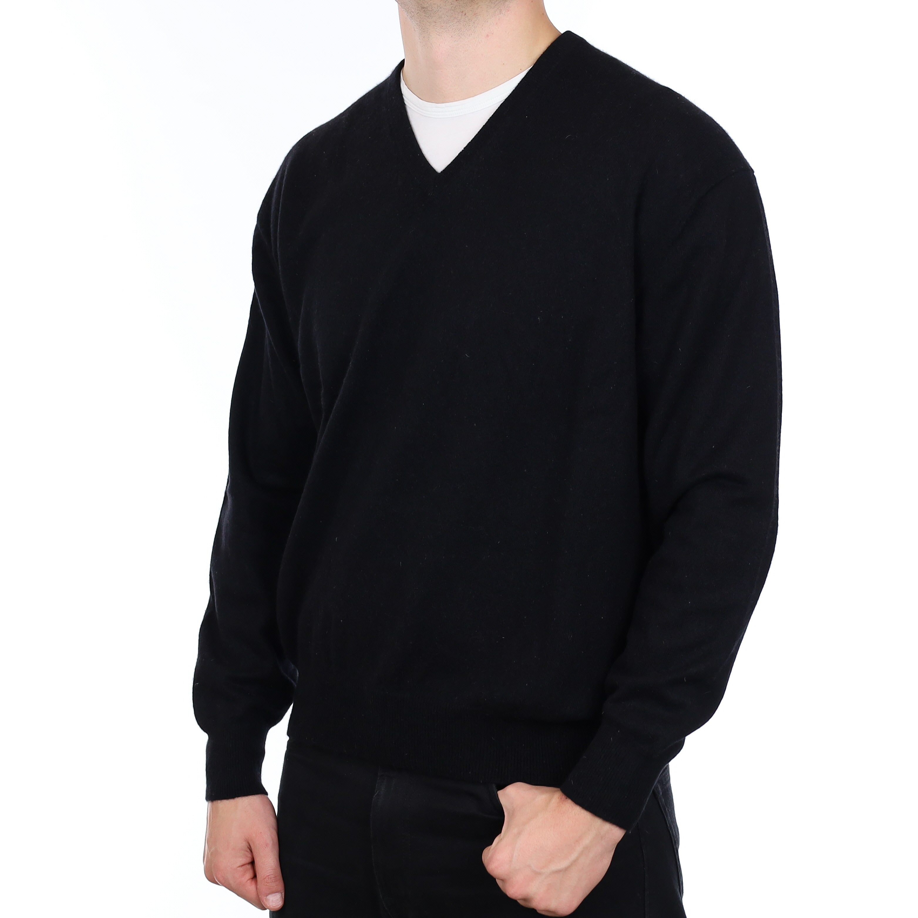 Men’s Black Cashmere V Neck Jumper Extra Large