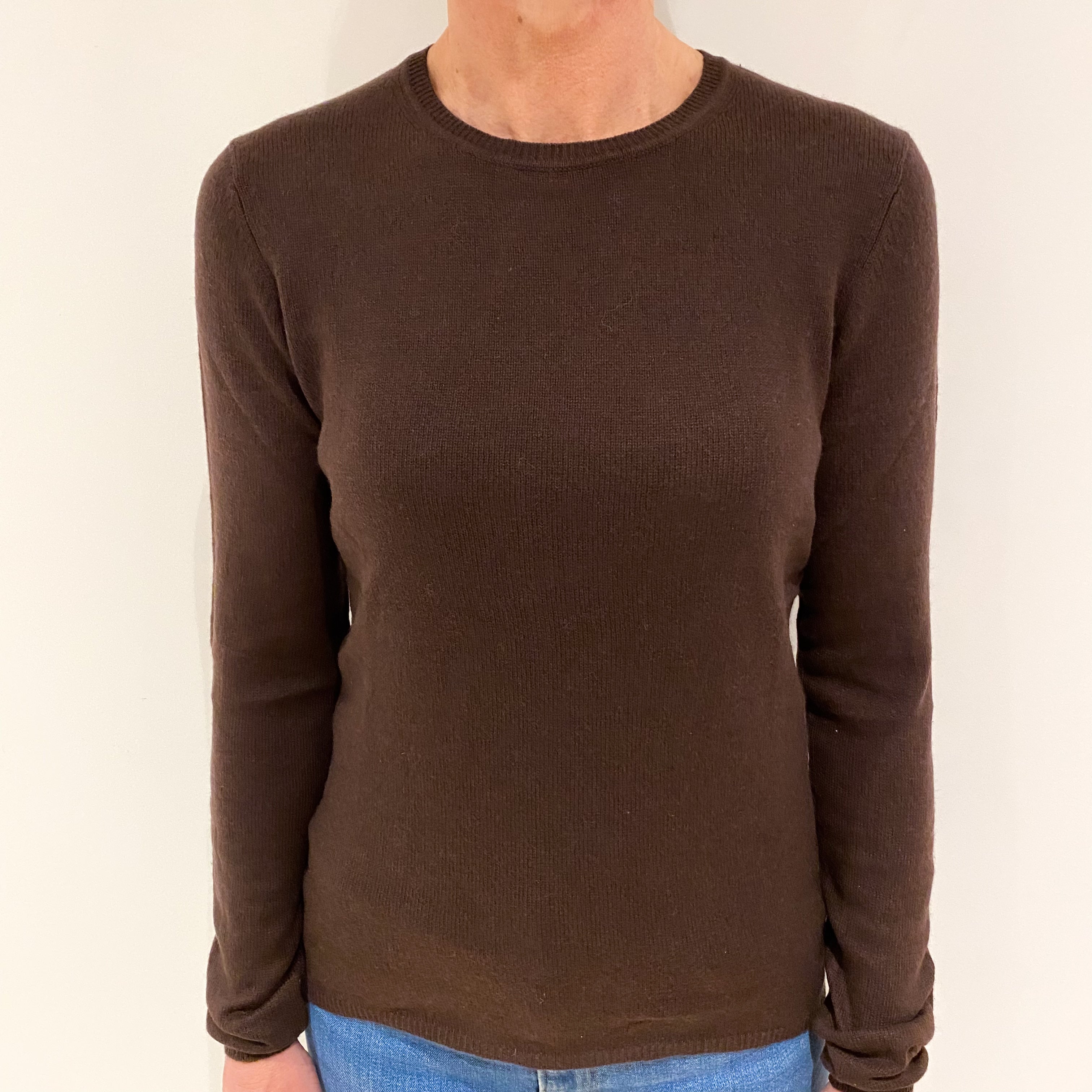 Chocolate Brown Cashmere Crew Neck Jumper Small