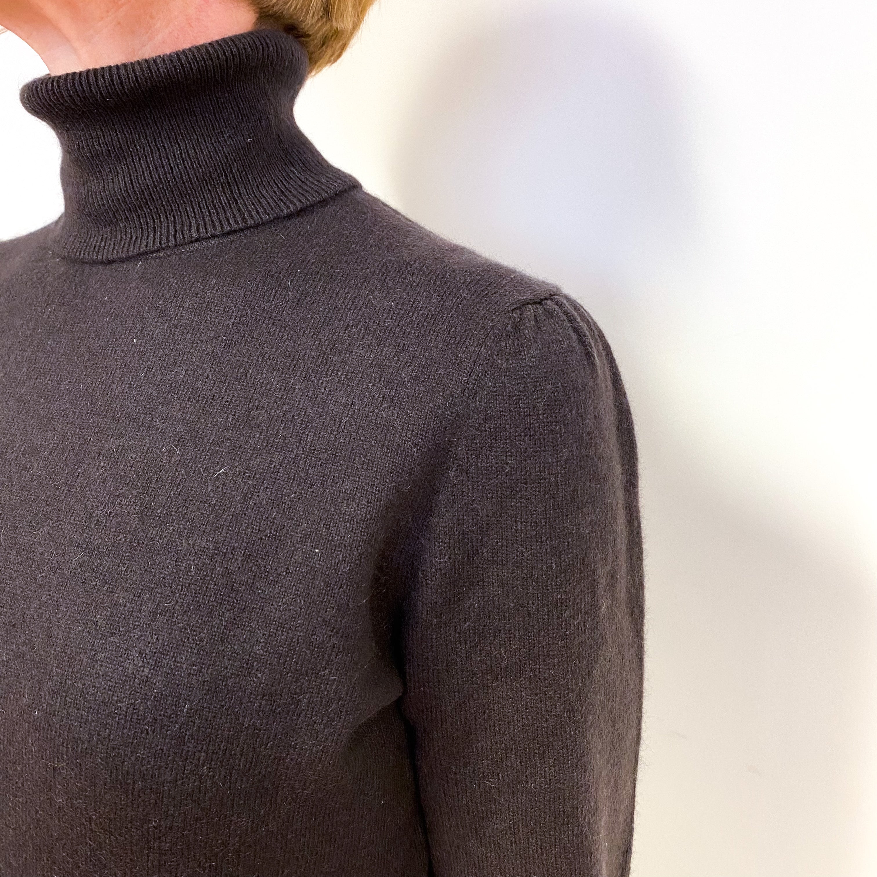 Peppercorn Brown Cashmere Polo Neck Jumper Medium