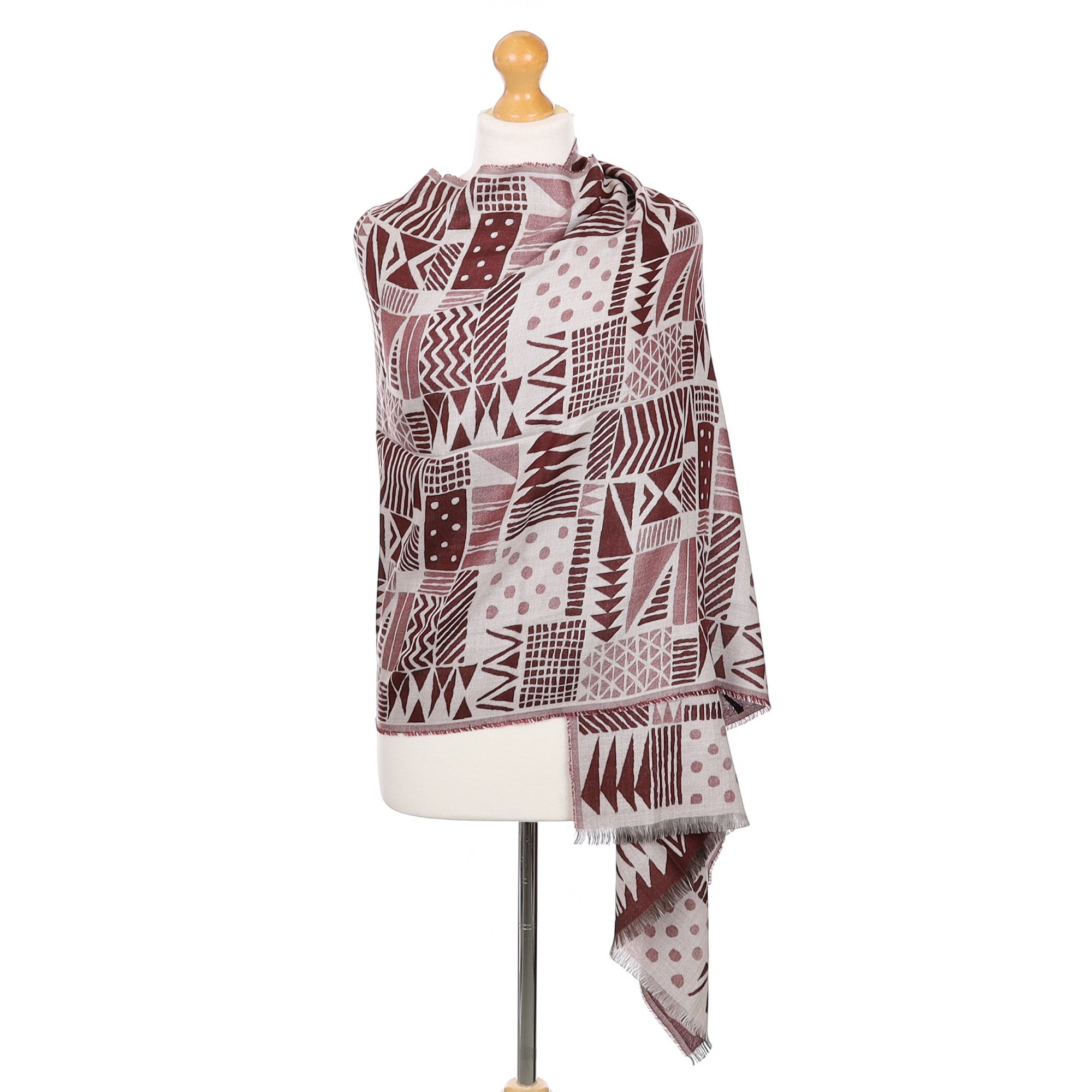 Scottish Begg & Co Maroon Patterned Woven Cashmere Wrap