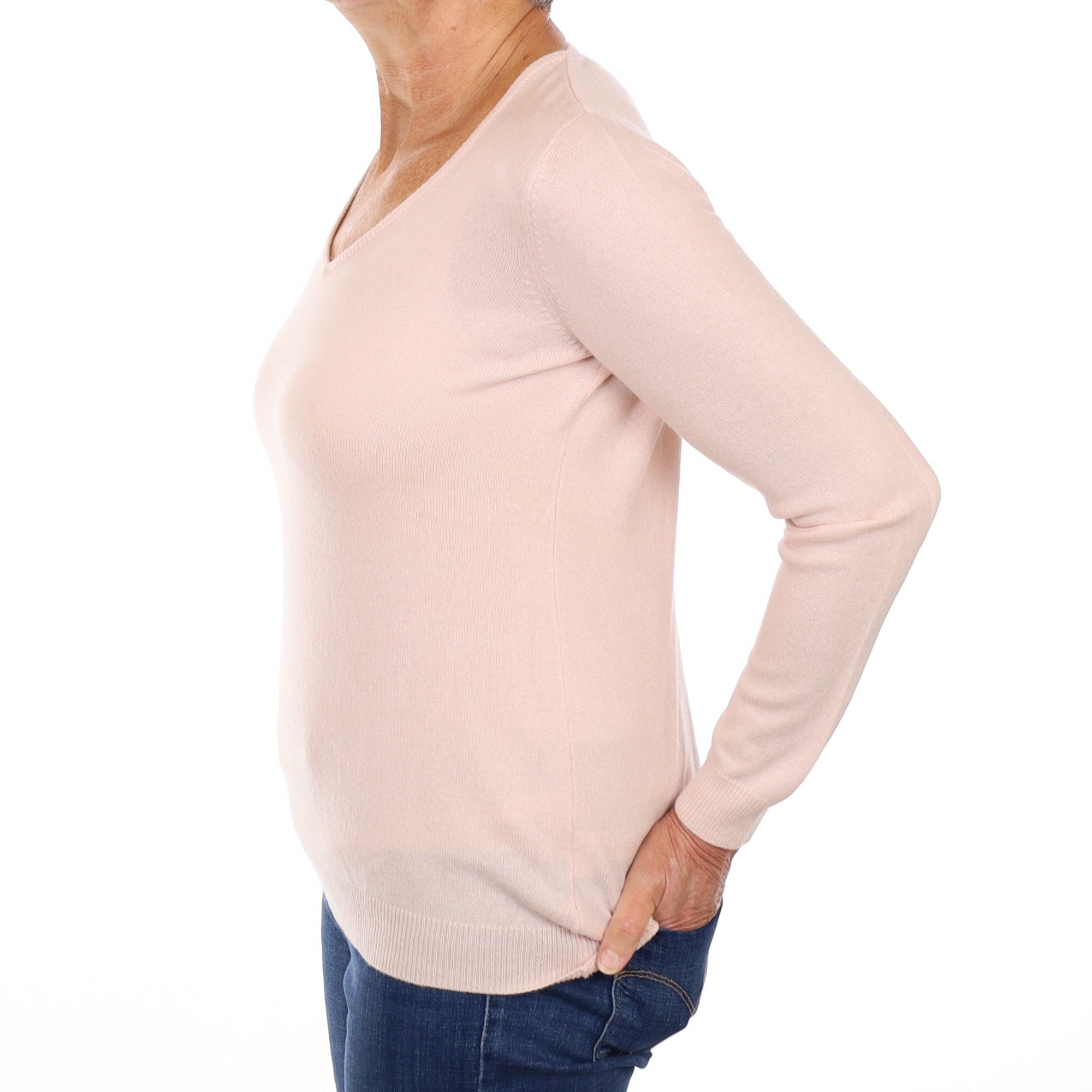 Ice Pink Cashmere V Neck Jumper Medium