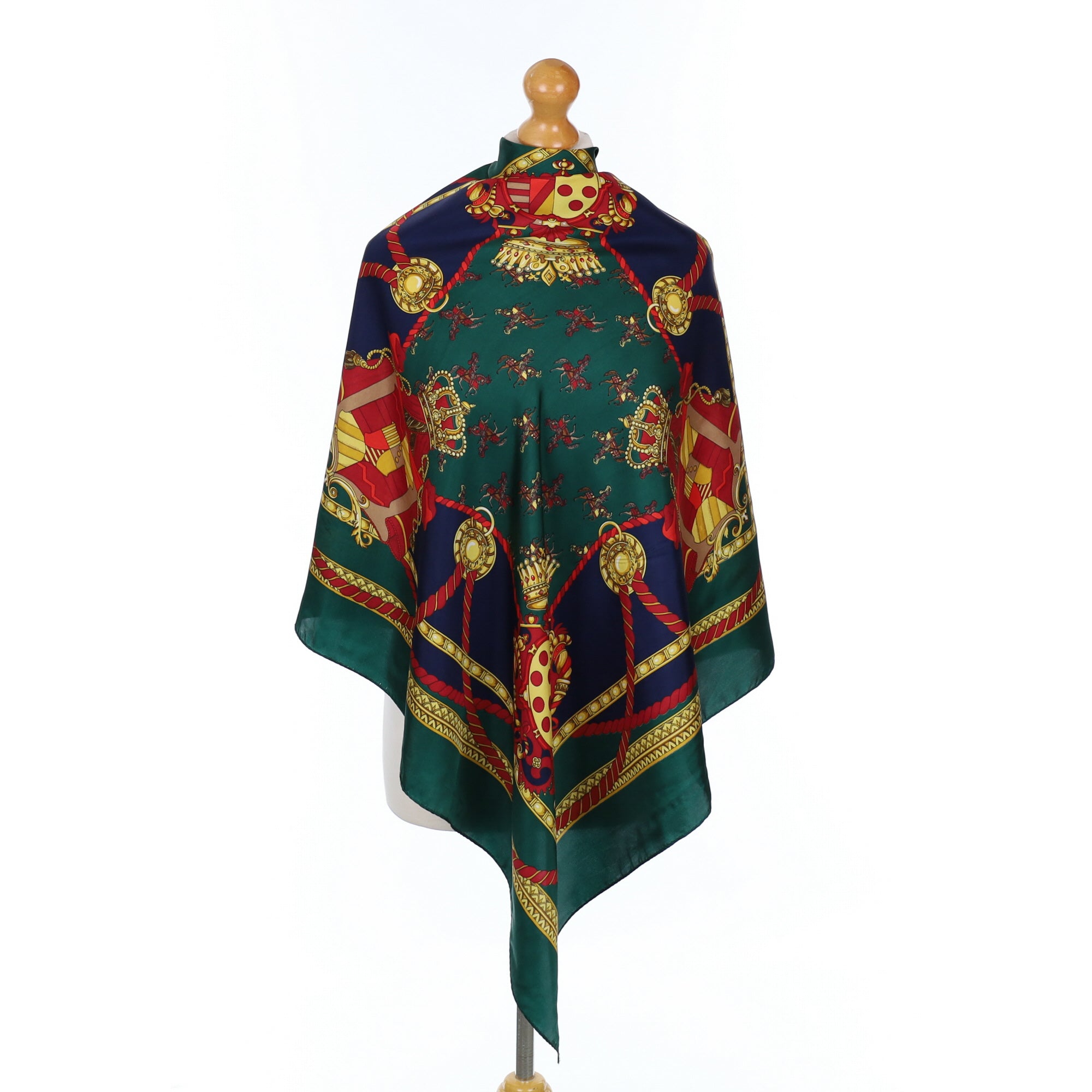 Traditional Green, Red and Gold Vintage Silk Scarf