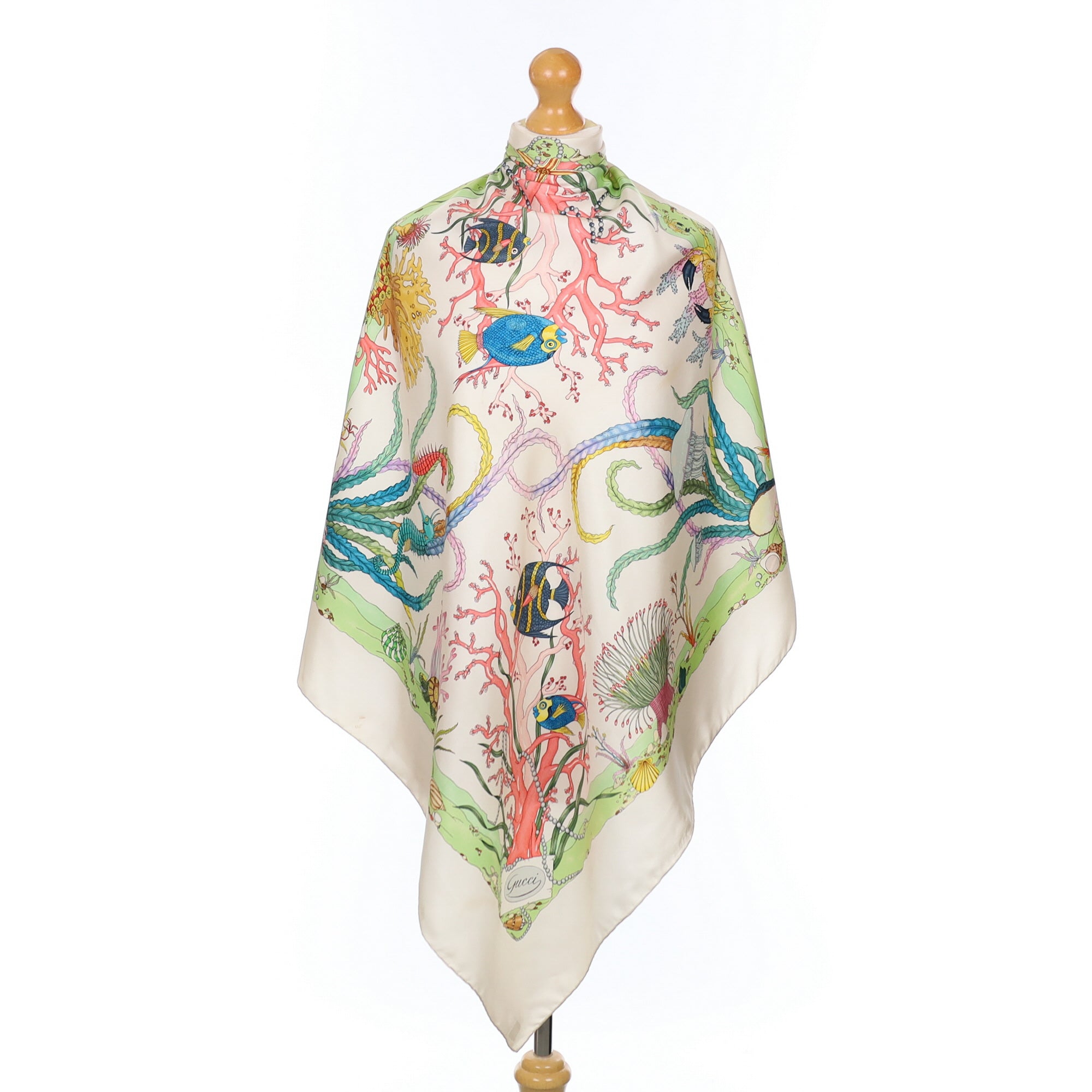 Gucci Aquatic Theme Vintage Silk Scarf