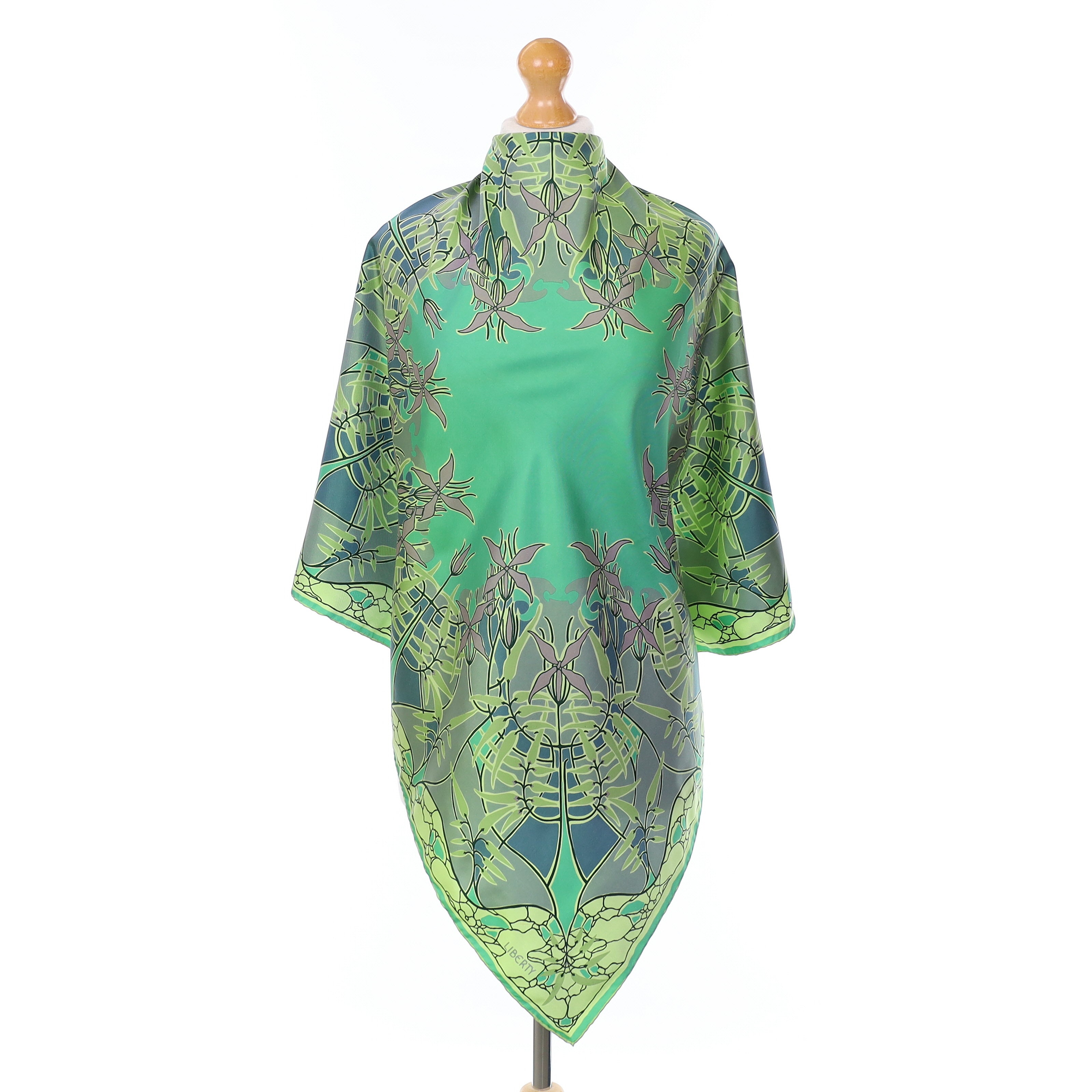 Liberty Green Contemporary Floral Vintage Silk Scarf