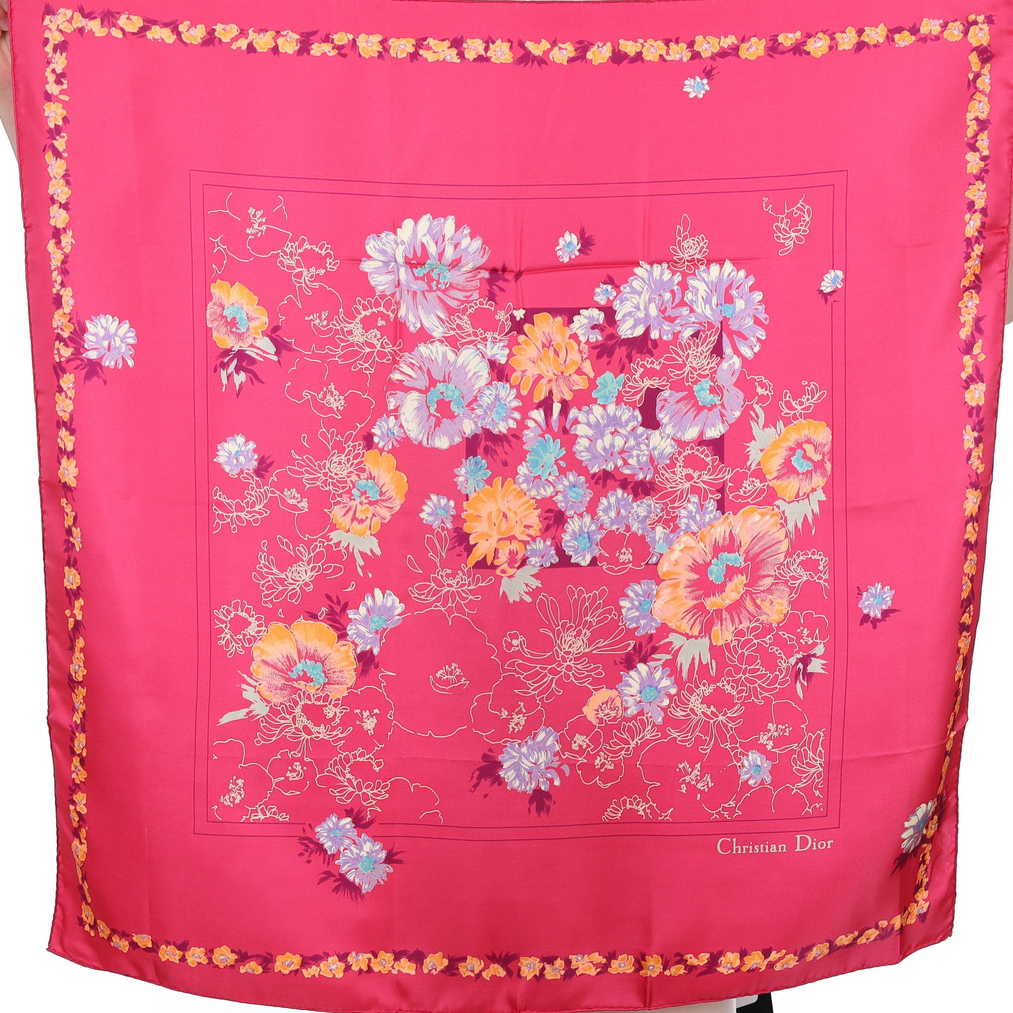 Brand New Christian Dior Pink Floral Vintage Silk Scarf
