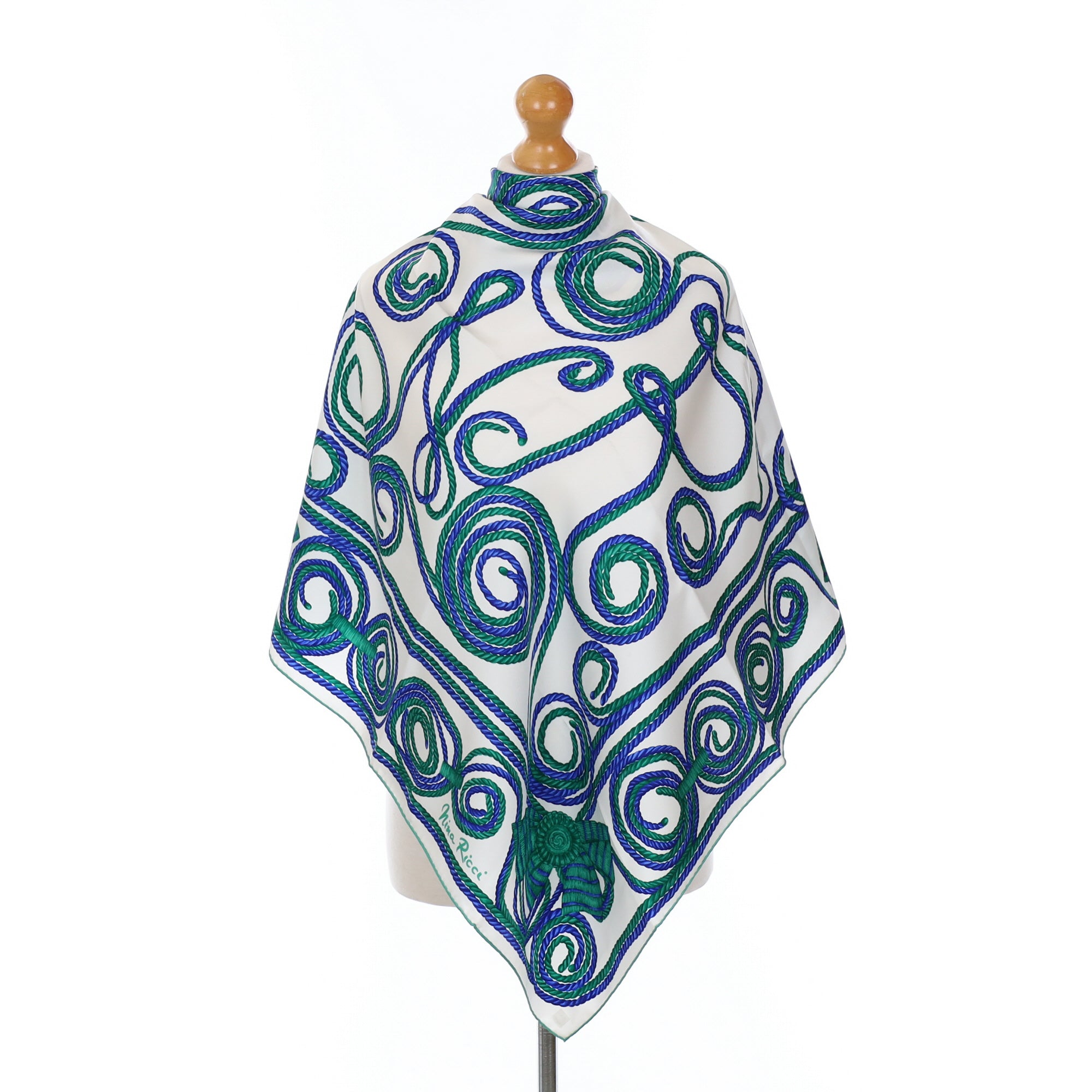 Brand New Nina Ricci Blue and Green Silk Scarf