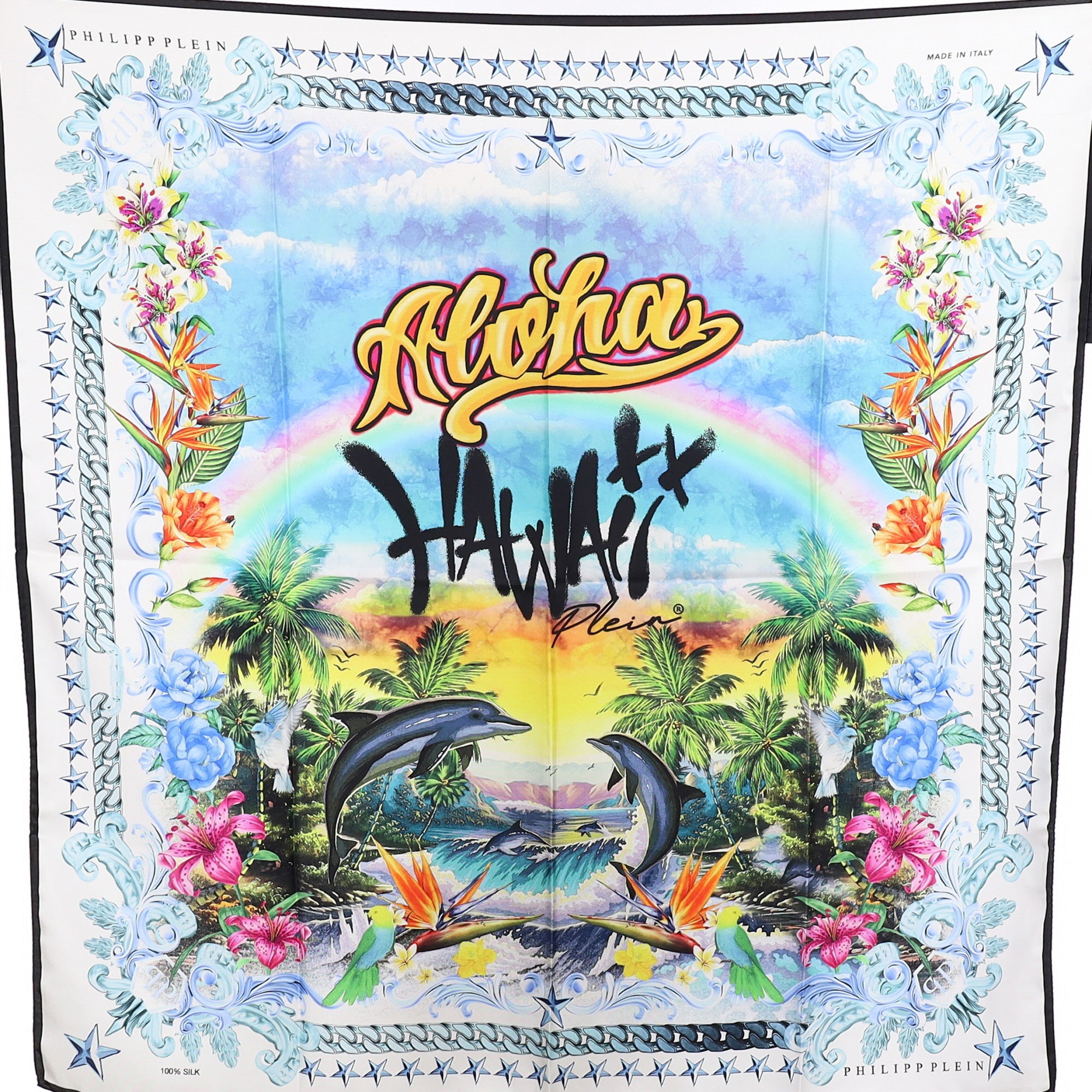 Brand New Philipp Plein Hawaii Scene Silk Scarf
