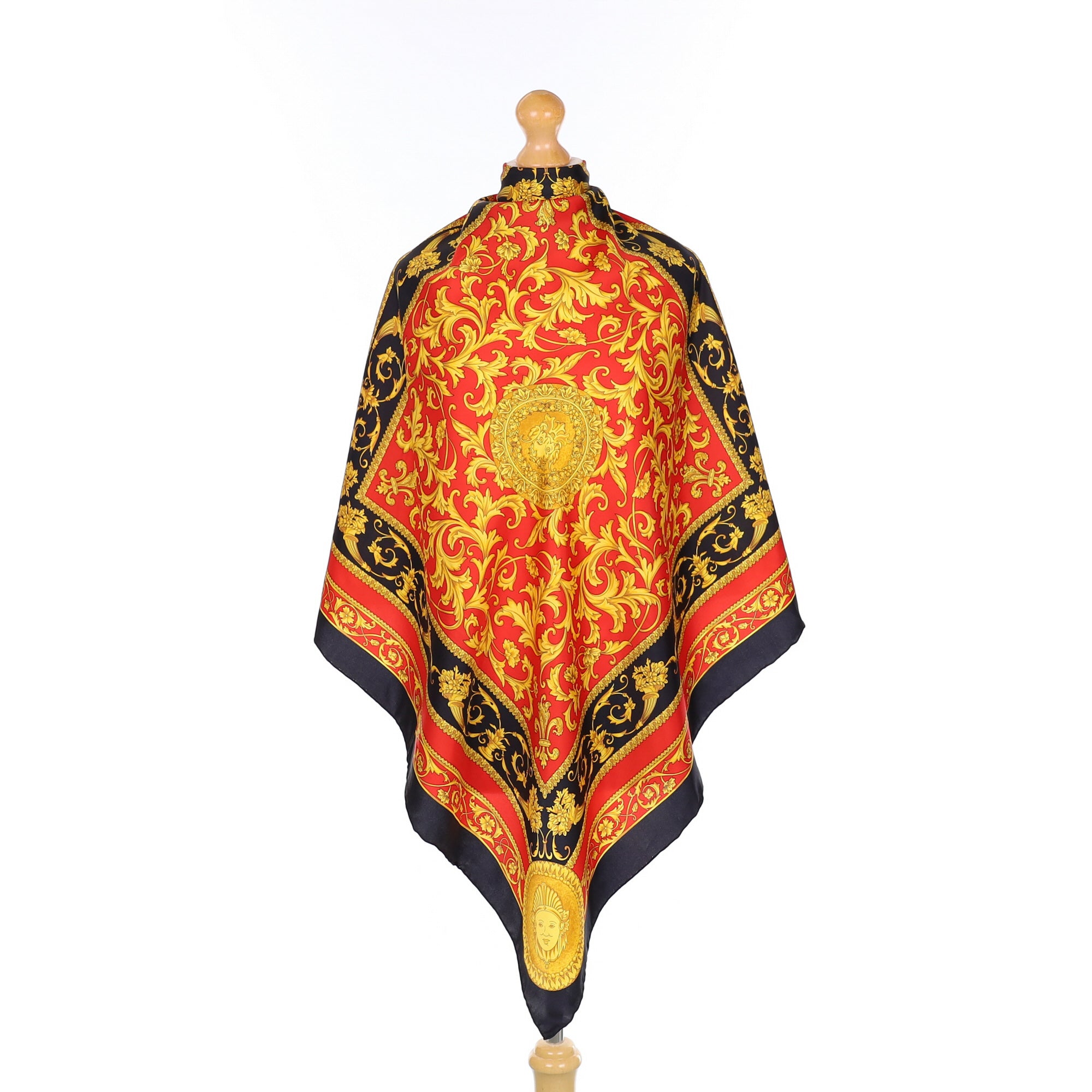 Brand New Red And Gold Baroque Style Silk Scarf