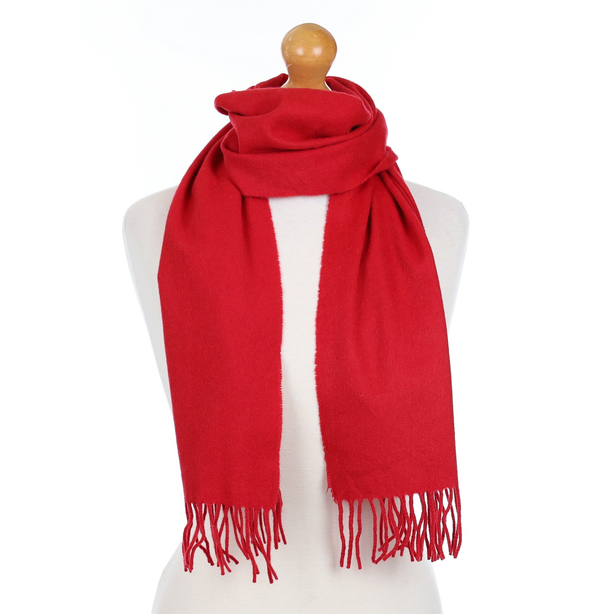 Scarlet Red Cashmere Fringed Woven Scarf