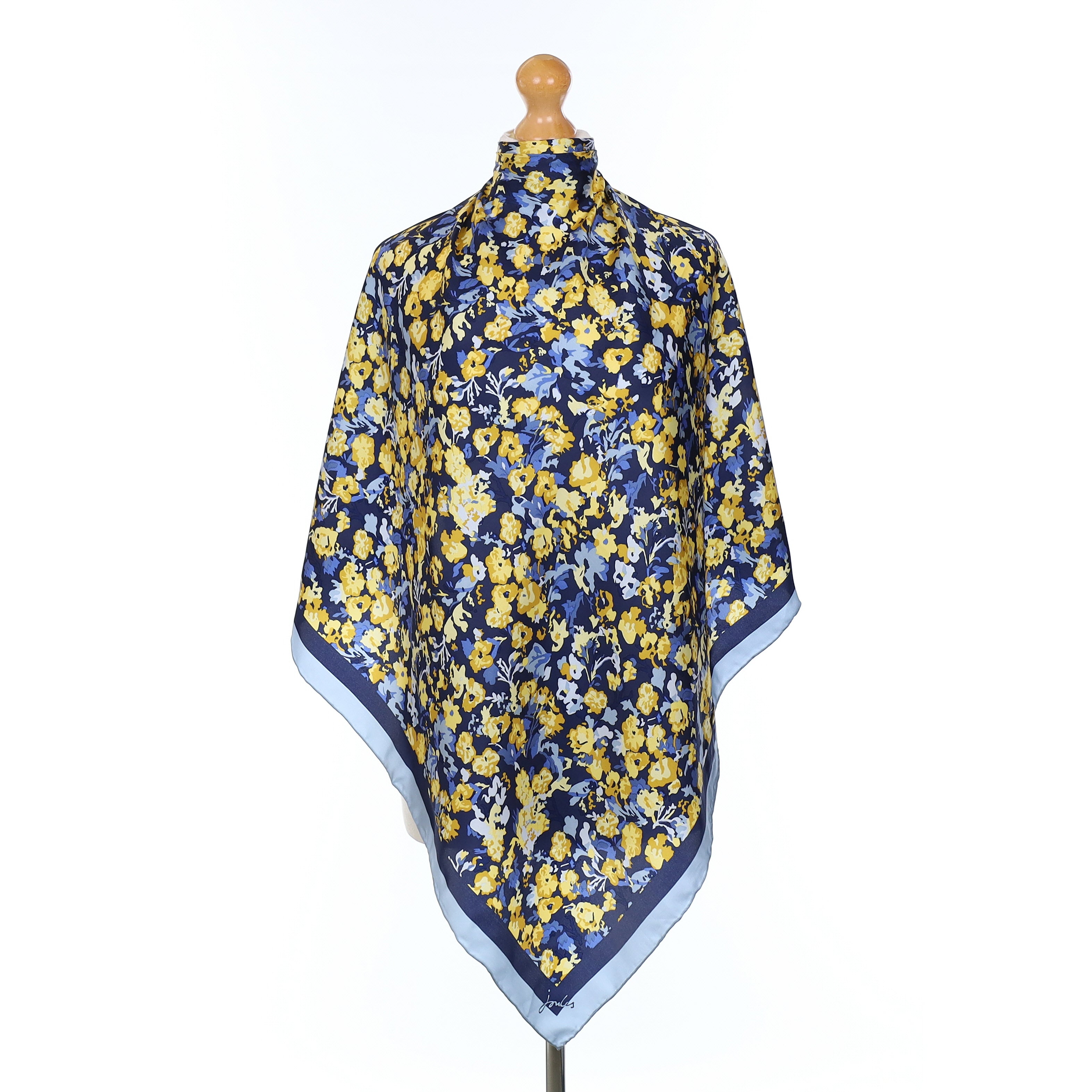 Brand New Joules Navy Blue Floral Silk Scarf