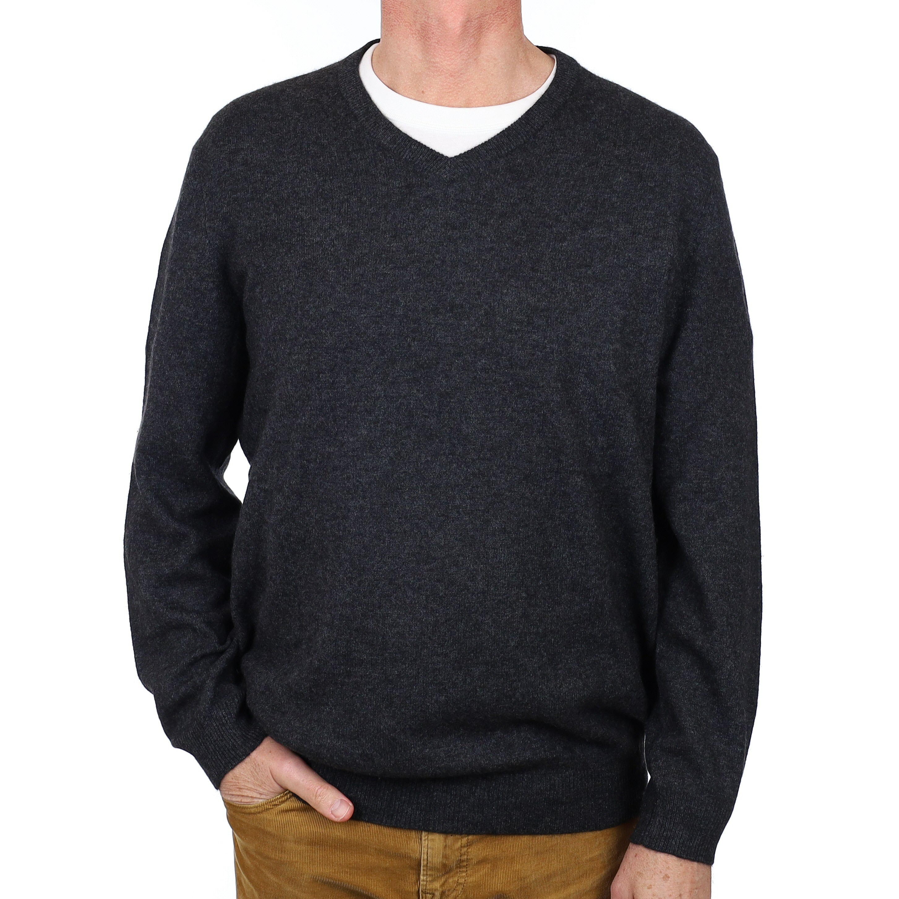 Men’s Graphite Grey Cashmere V Neck Jumper Extra Large