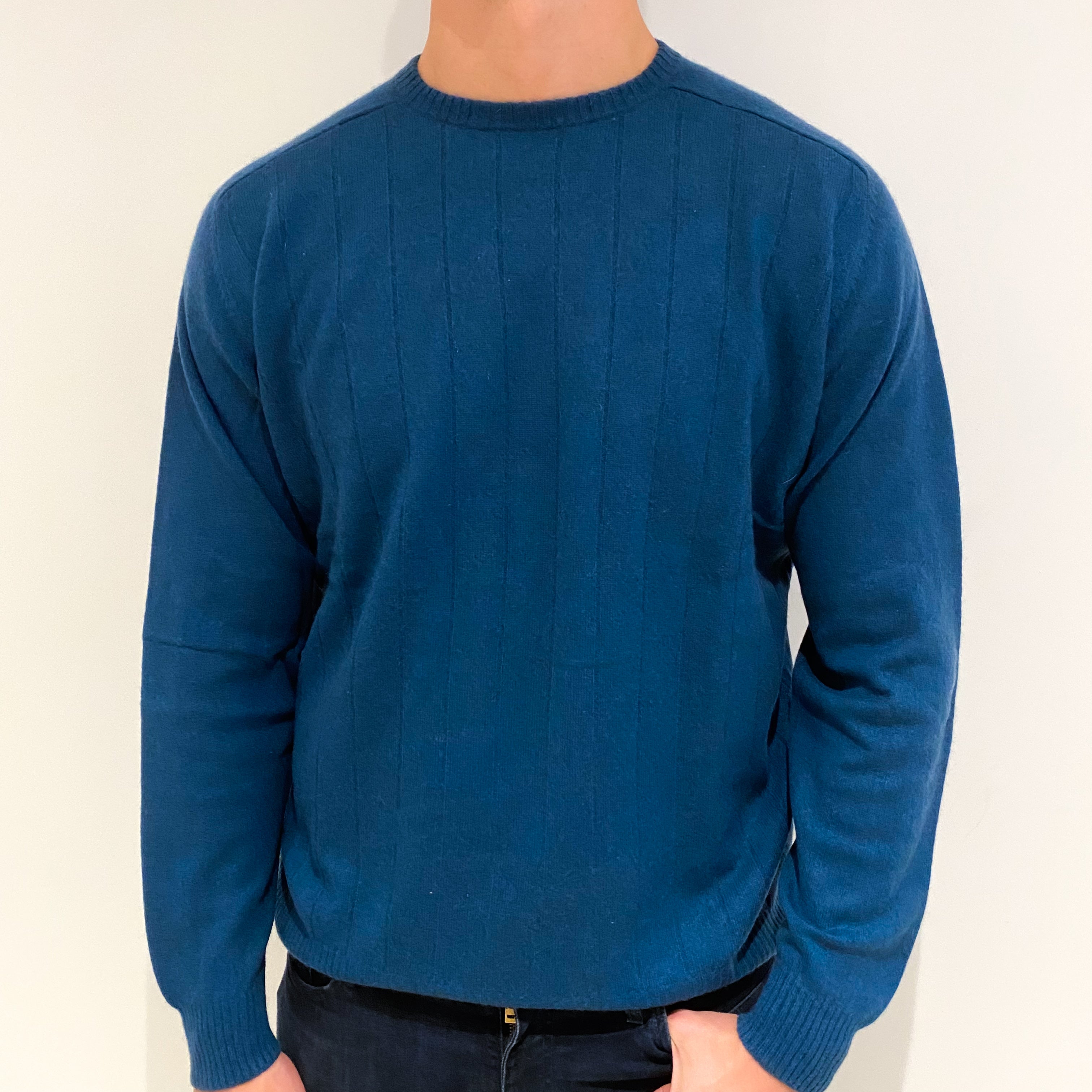 Men's Teal Blue Cashmere Crew Neck Jumper Extra Large