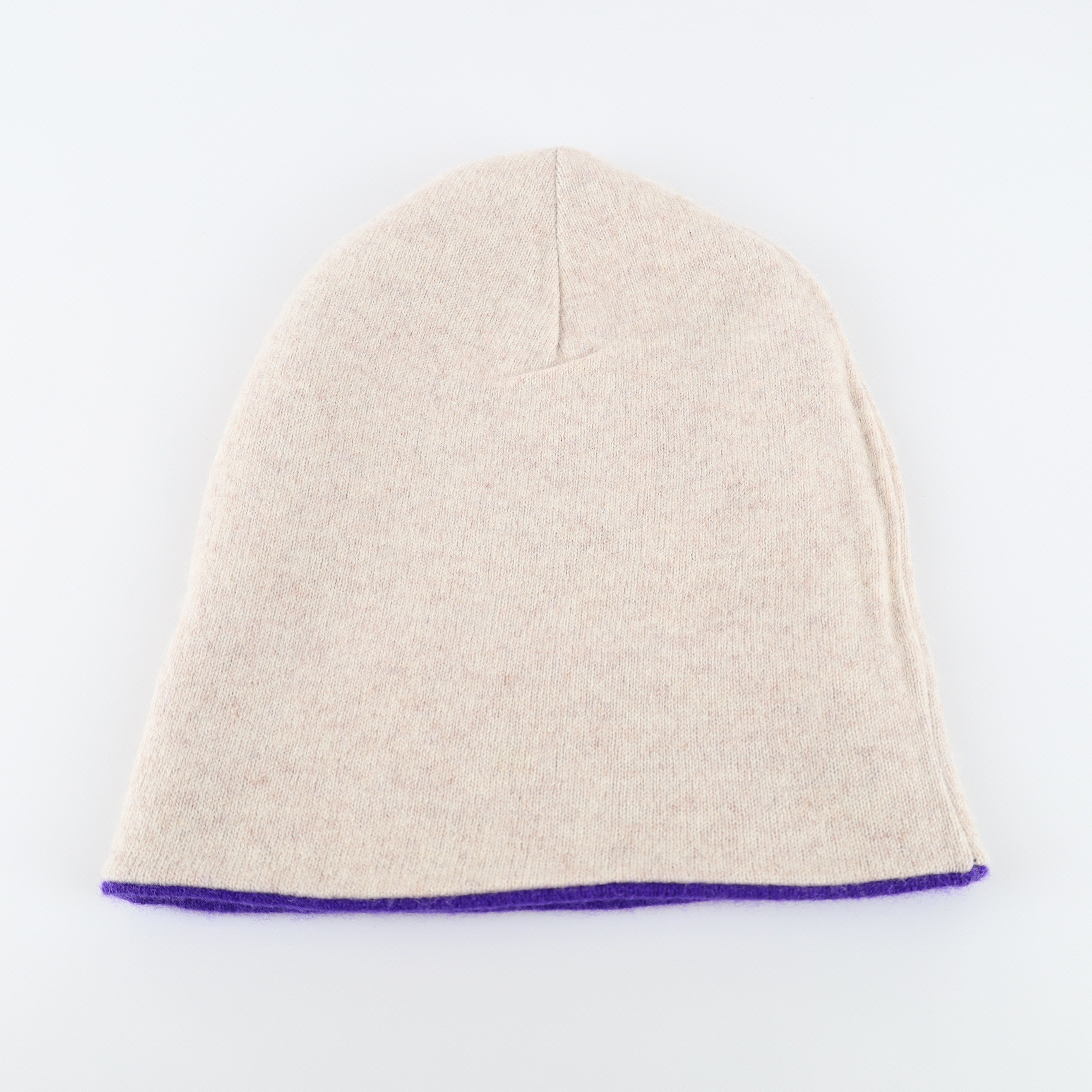 Regal Purple and Oatmeal Reversible Cashmere Beanie Hat