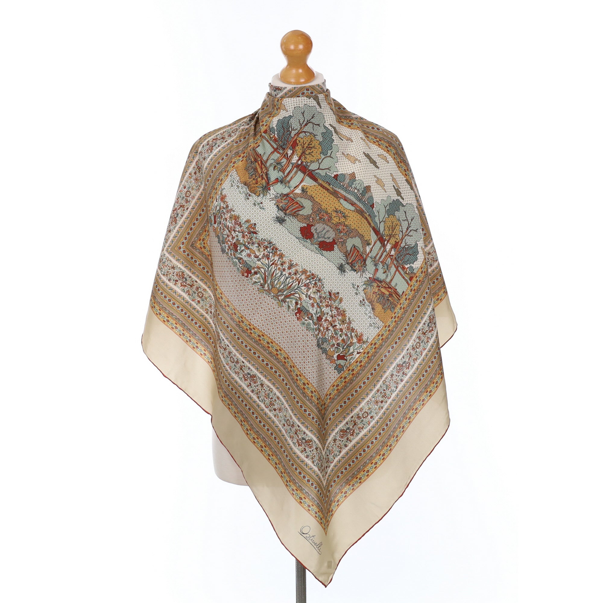 1970’s Ostinelli Vintage Brown Silk Scarf