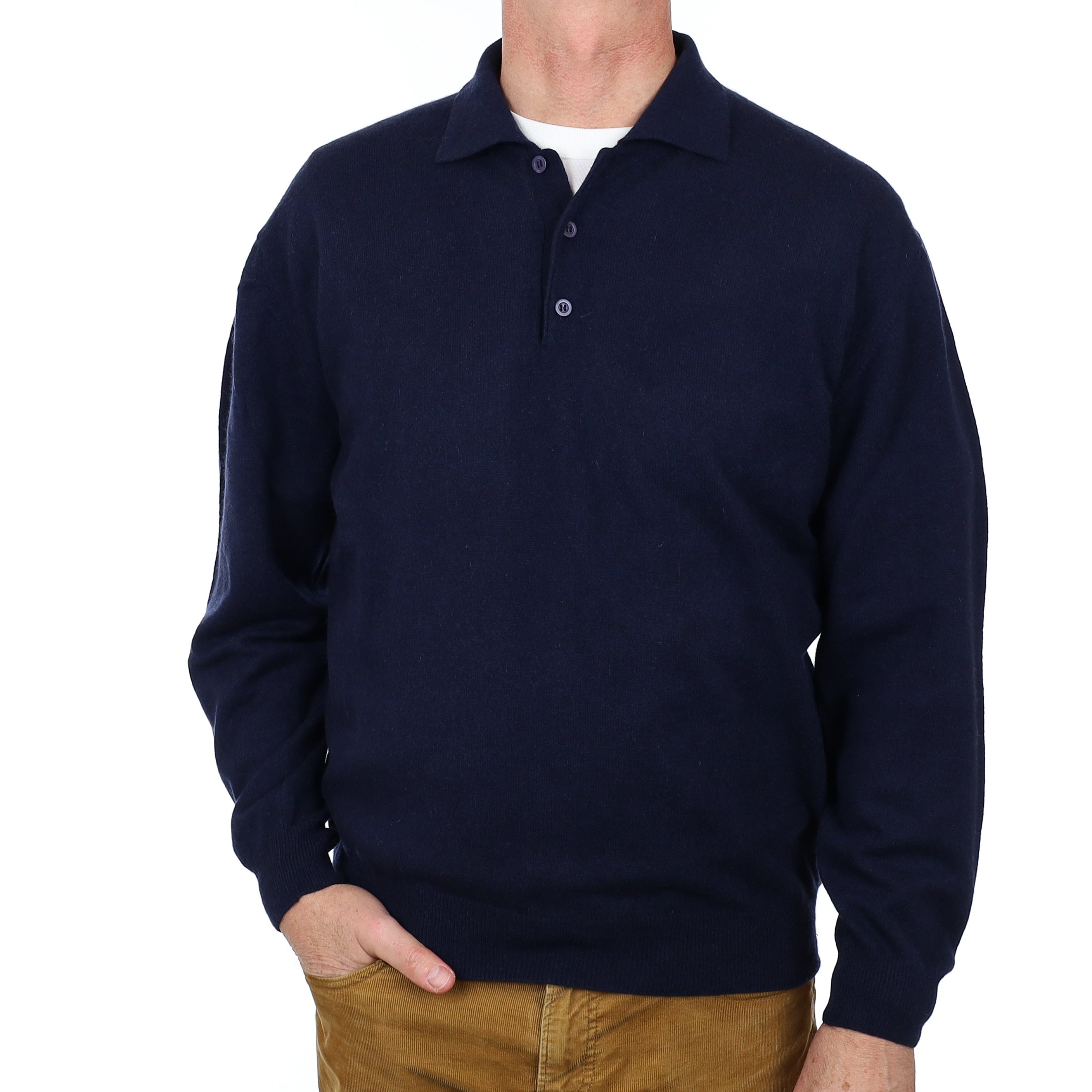 Men’s Navy Blue Cashmere Collared 1/4 Button Jumper Extra Large