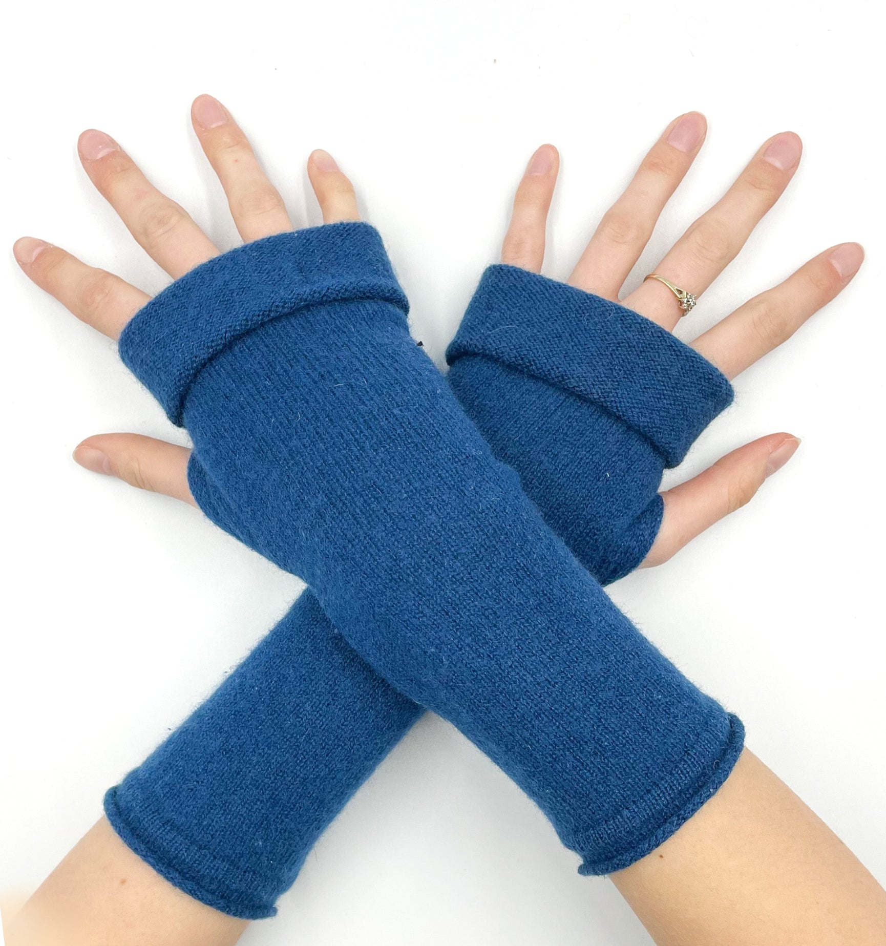 Dark Ocean Blue Fingerless Gloves